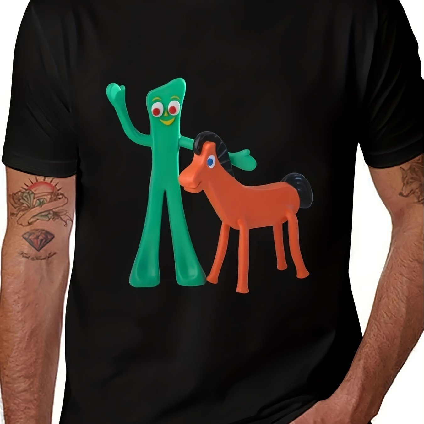 TEMU T-shirt noir à manches courtes pour hommes 2026, motif graphique amusant, T-shirt GGumbie Cartoon pour hommes, design humoristique Pop Art avec
