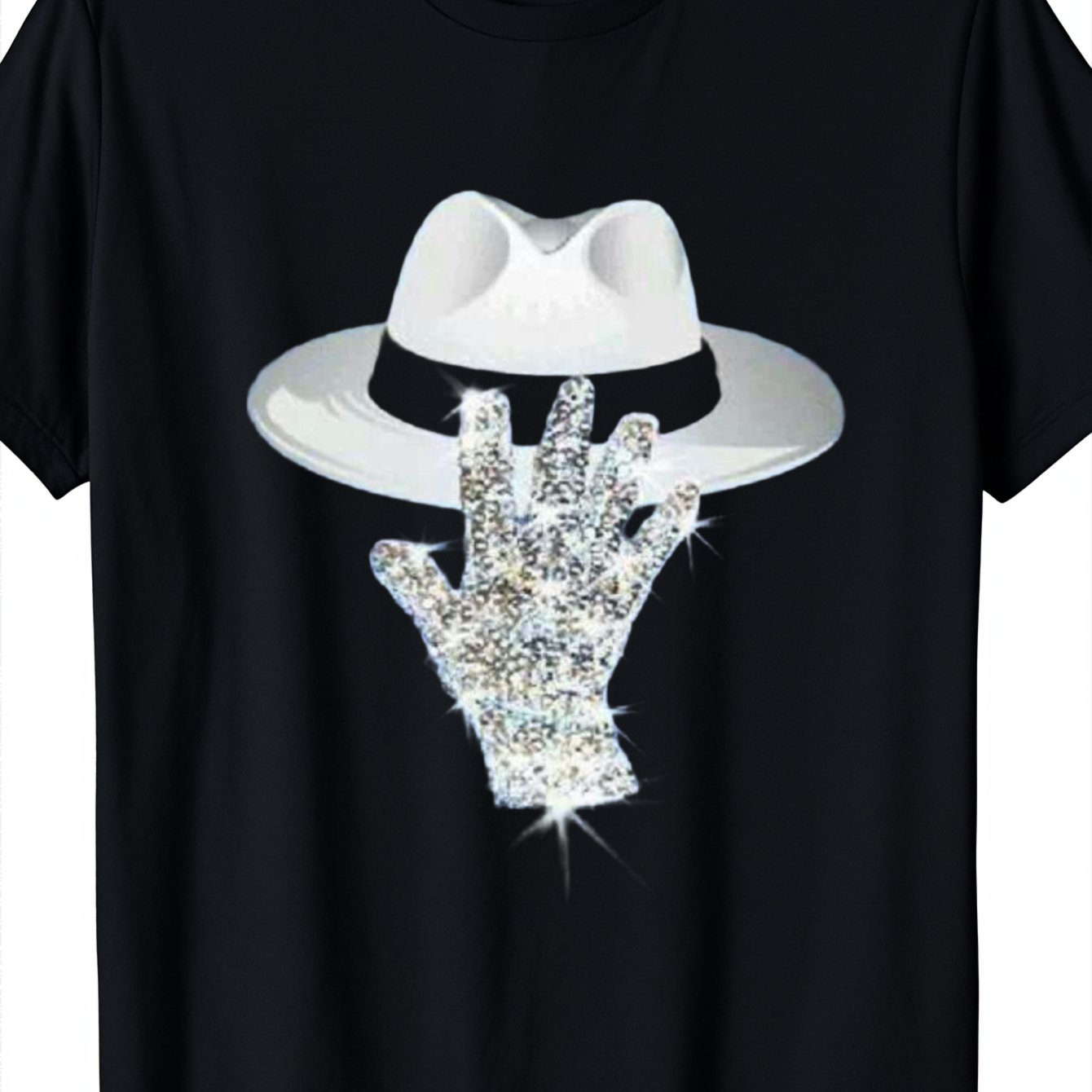 TEMU T-shirt Graphique Gant et Fedora – Noir à Manches Courtes et Col Ras du Cou Style Rétro, Décontracté, Coupe Ample | T-shirt Mouvements de Danse