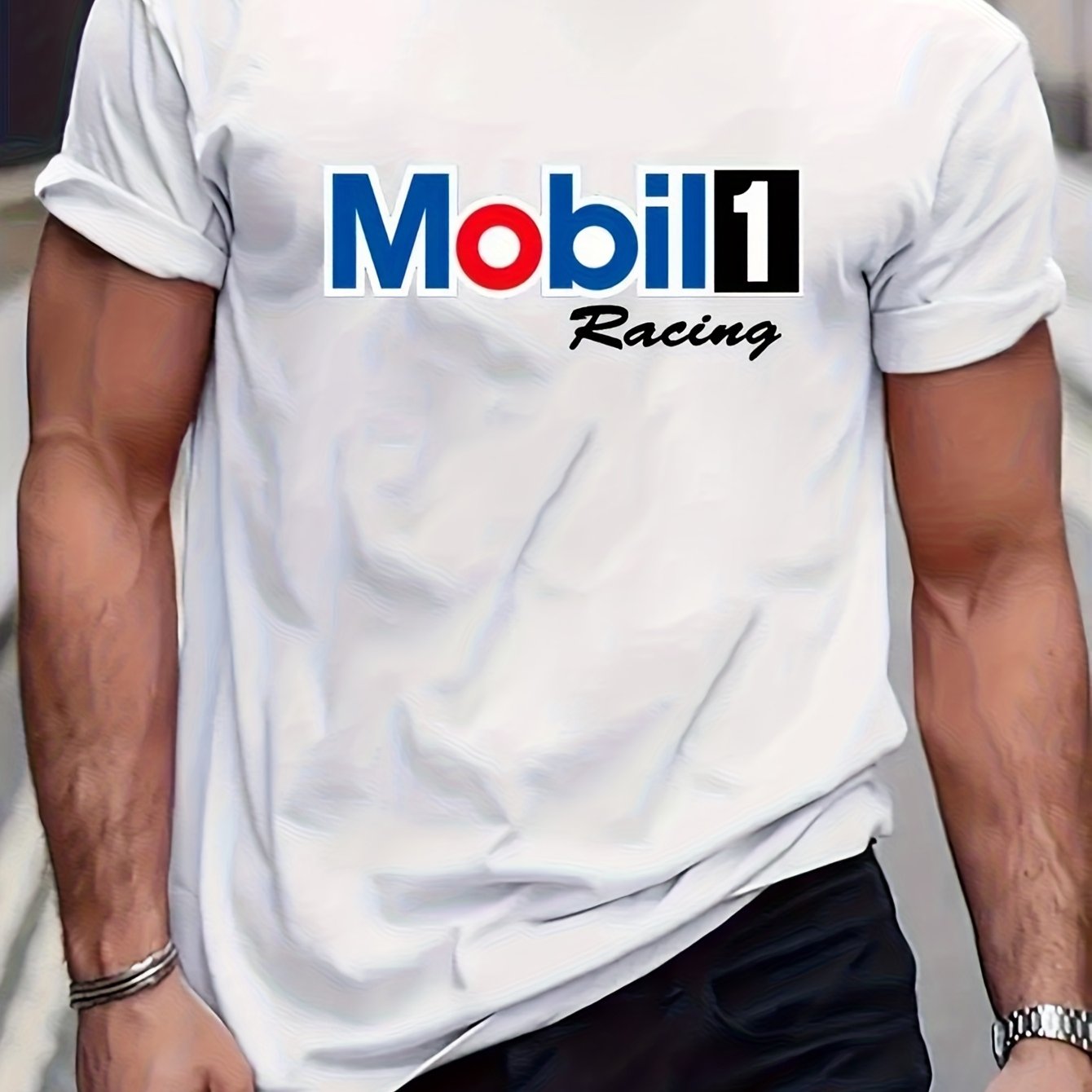 TEMU T-shirt Logo de Course – Manches Courtes Blanches Col Rond Coupe Décontractée, Style Sportif | T-shirt Course | Vêtement Tendance et Confortable