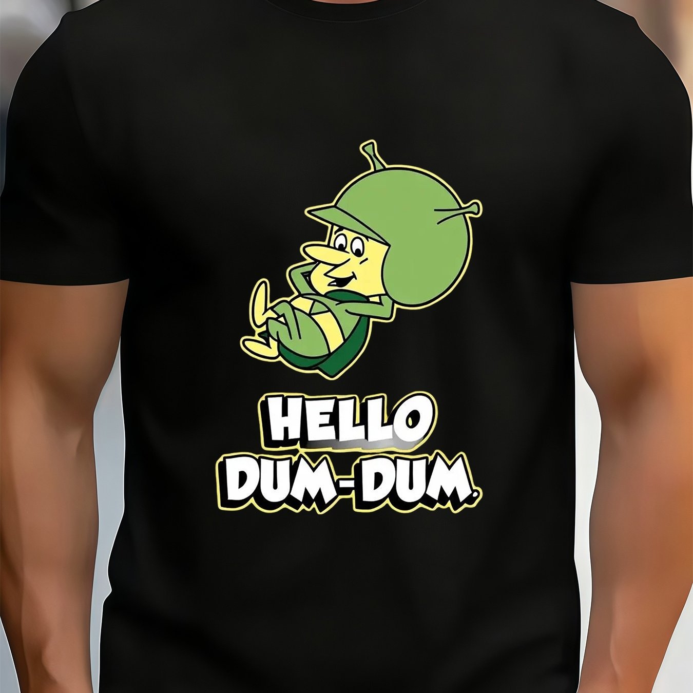TEMU T-shirt graphique amusant pour homme "Hello " - Design de dessin animé ludique, doux et respirant, col rond, manches courtes, T-shirt d'été