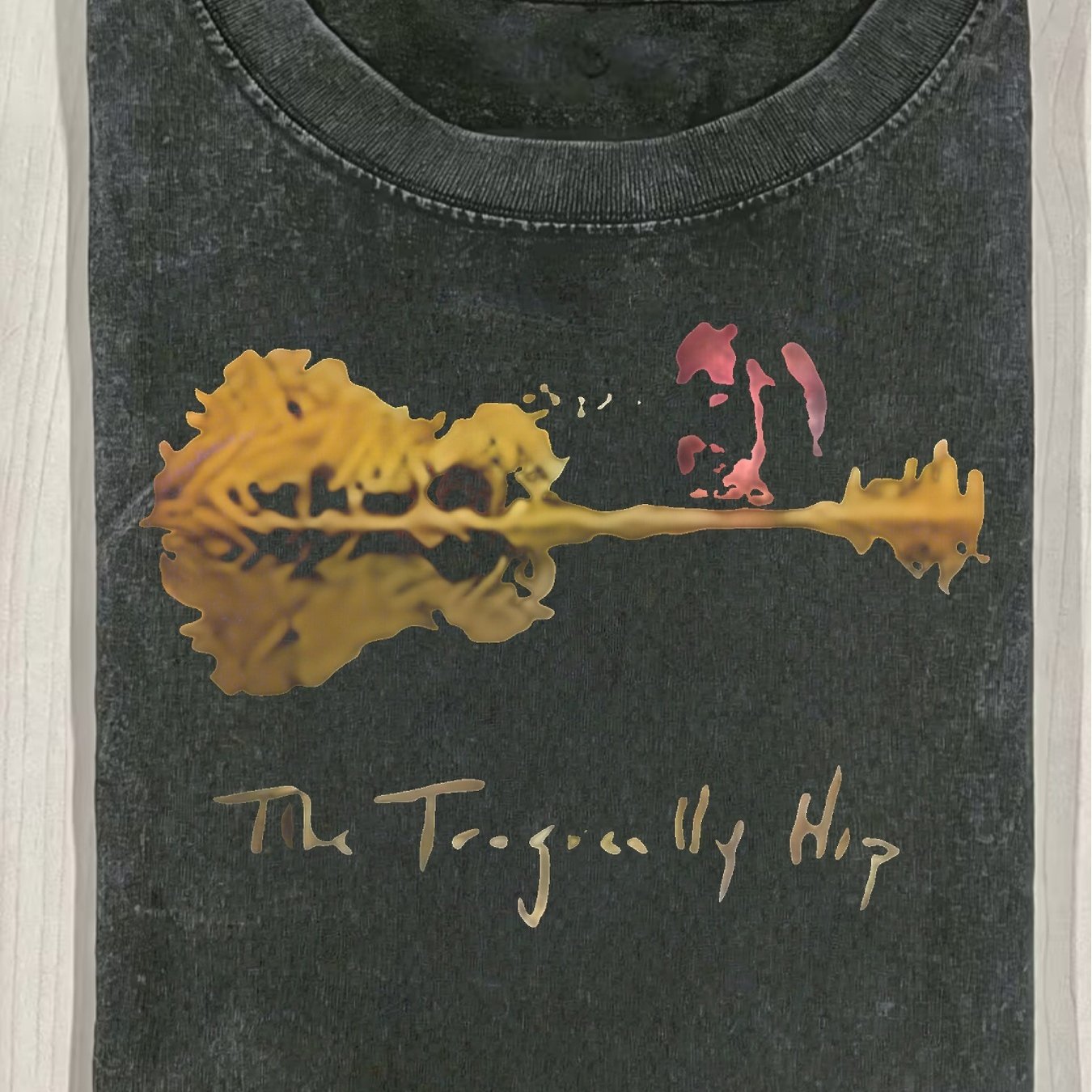TEMU Men's Unisex Vintage Washed T Shirt Official Iconic Logo Guitar Print Crew Neck Washed T Shirt Relaxed Fit Short Sleeve Suitable For Fans Year
