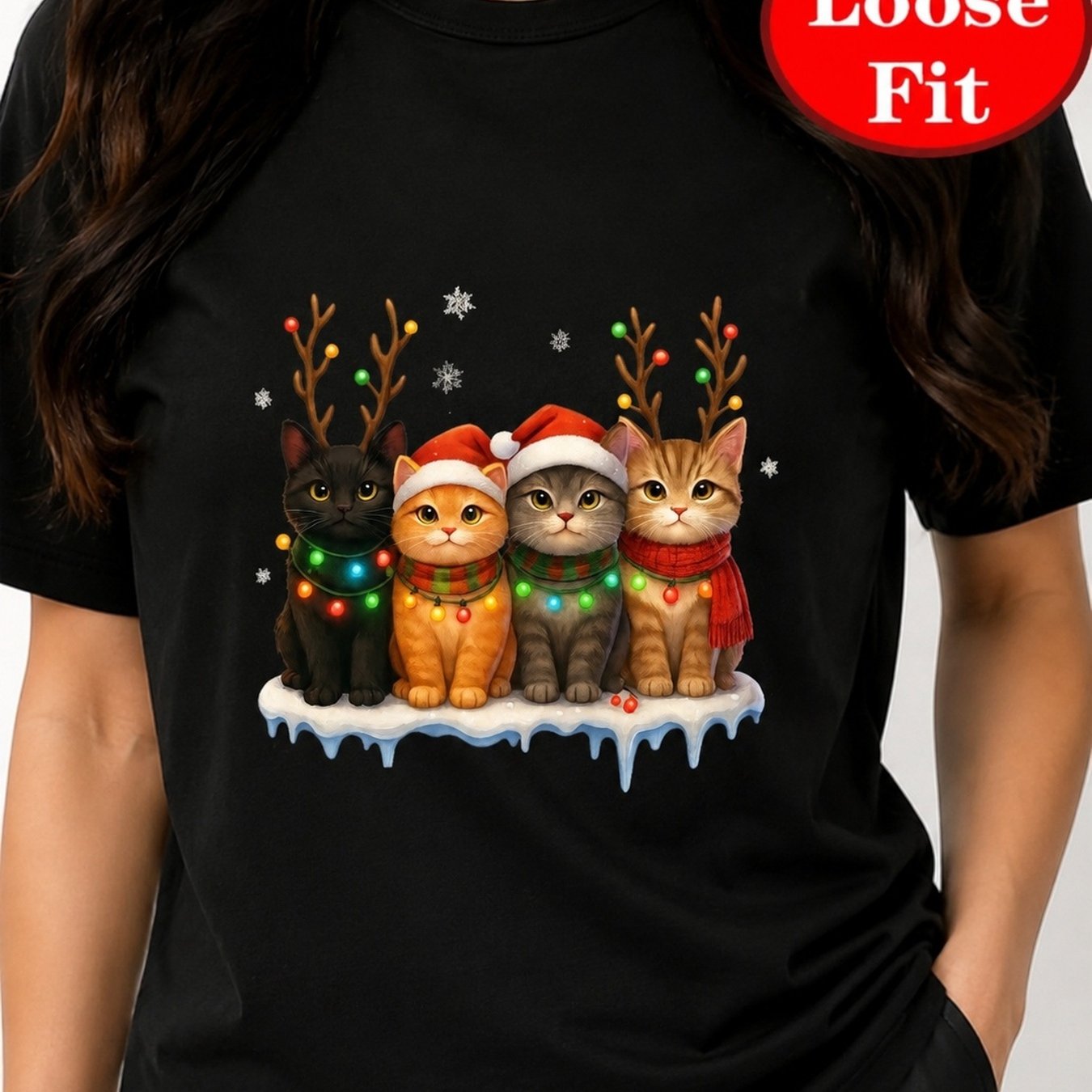 TEMU T-shirt de Noël avec motif de chats et de cerfs à la , idéal pour des chats