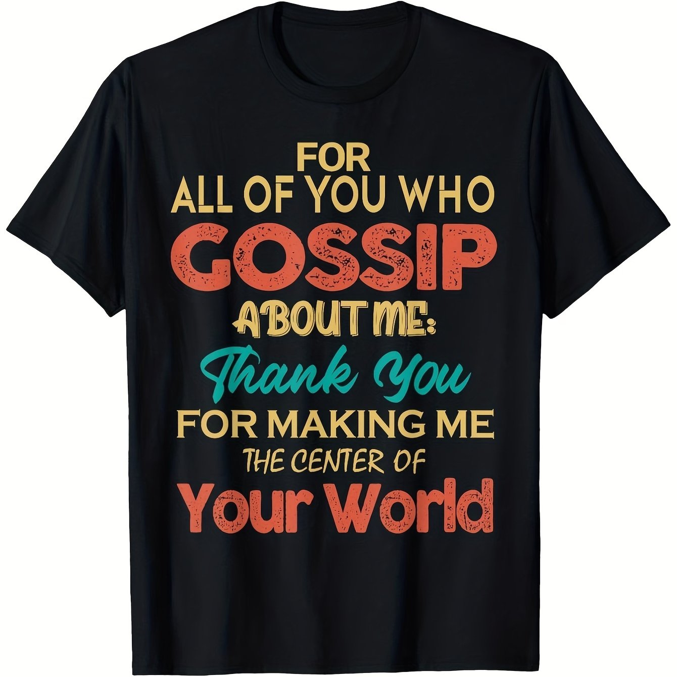 TEMU Unisex Casual Quote T-shirt ( Text Design) – Black Short-sleeve Crew Neck Daily Wear, Fun Statement, Fit | Gossip Print T-shirt | Comfortable