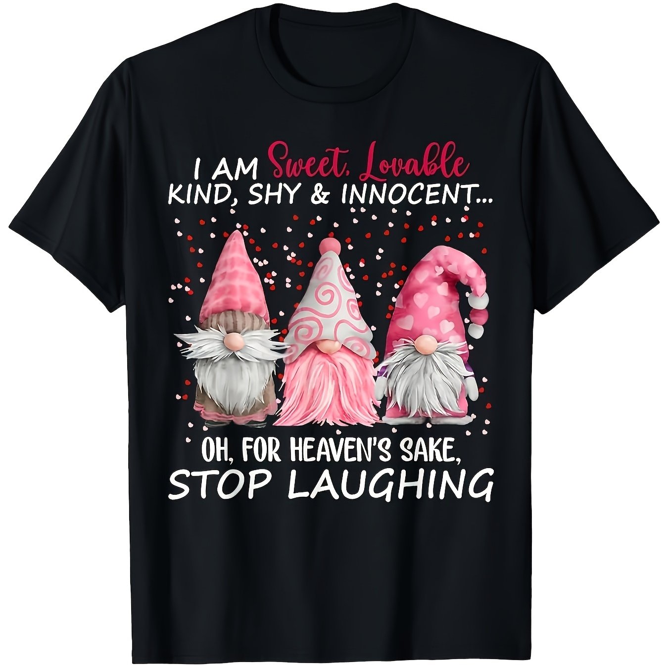 TEMU T-shirt Gnome Doux Adorable et T-shirt Décontracté à Col Ras du Cou Tissu Confortable Haut Tendance Style Plusieurs Tailles pour S'adapter à la