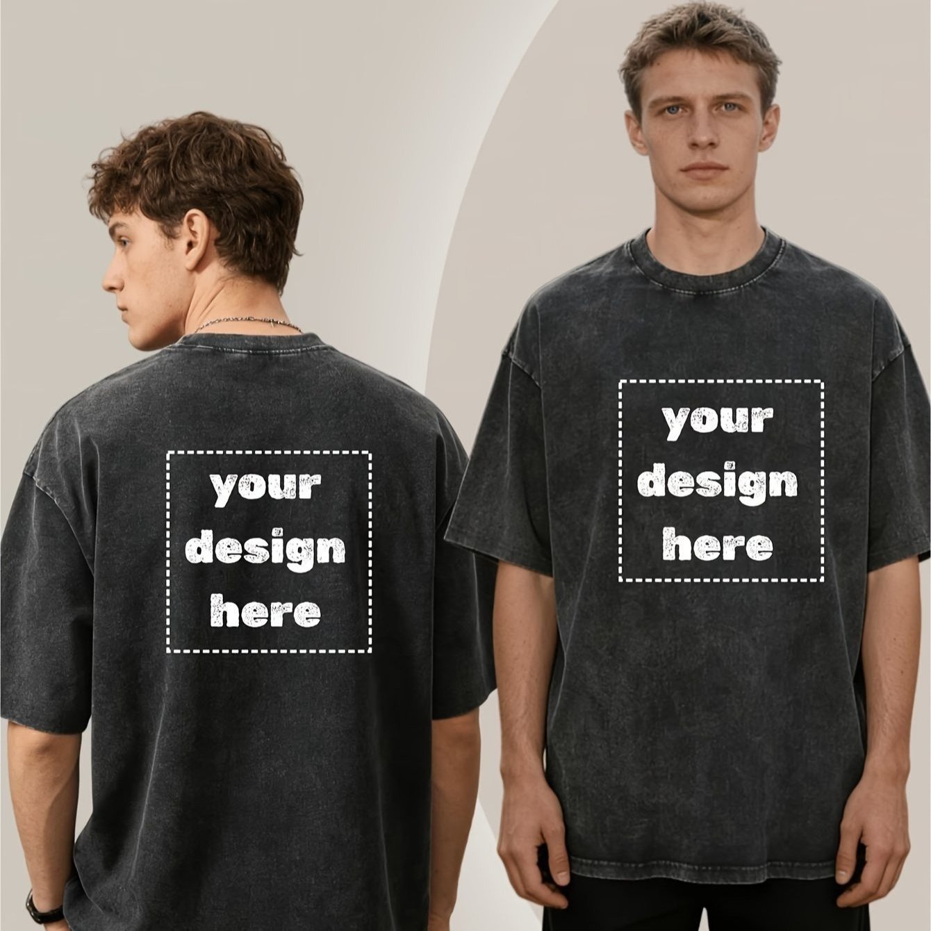 TEMU T-shirt personnalisable double face vintage délavé - Impression photo/logo/ motif sur le devant et l'arrière, T-shirt d'été à manches courtes