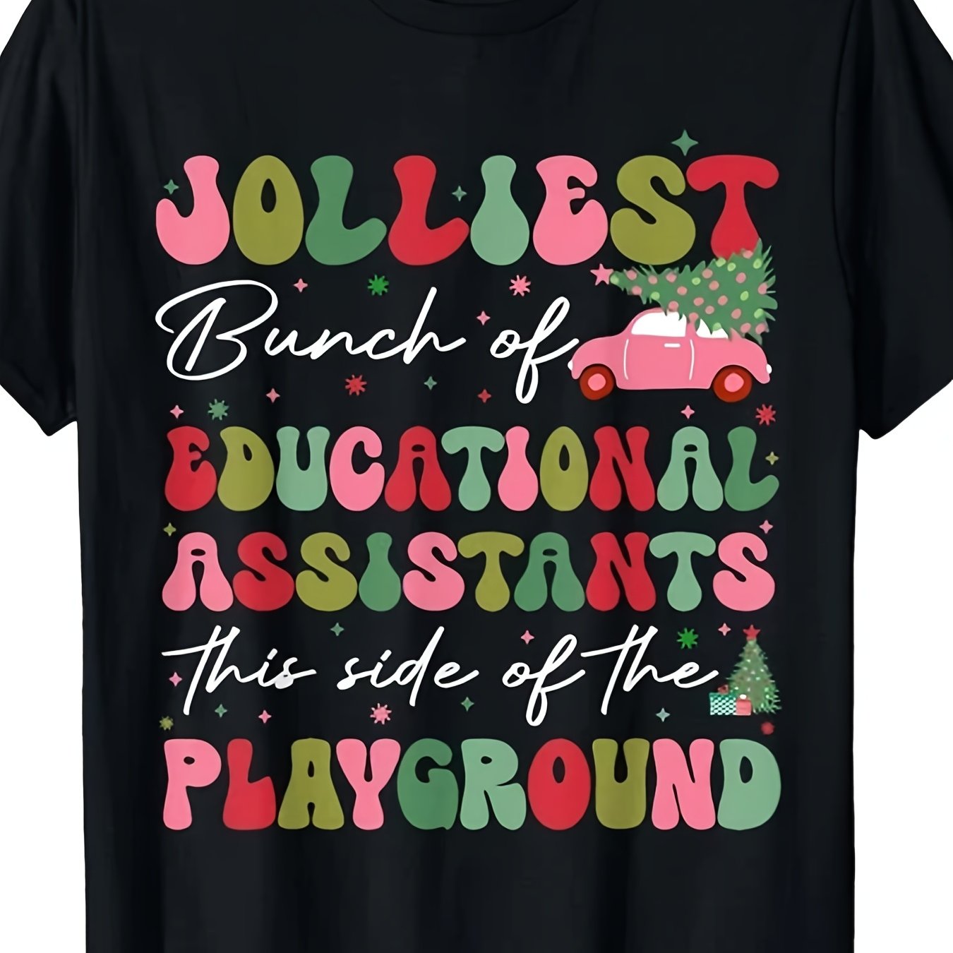 TEMU T-shirt à manches courtes et sweat à manches courtes « Jolliest Bunch of Educational This Side Of » pour activités quotidiennes, col ras du cou,