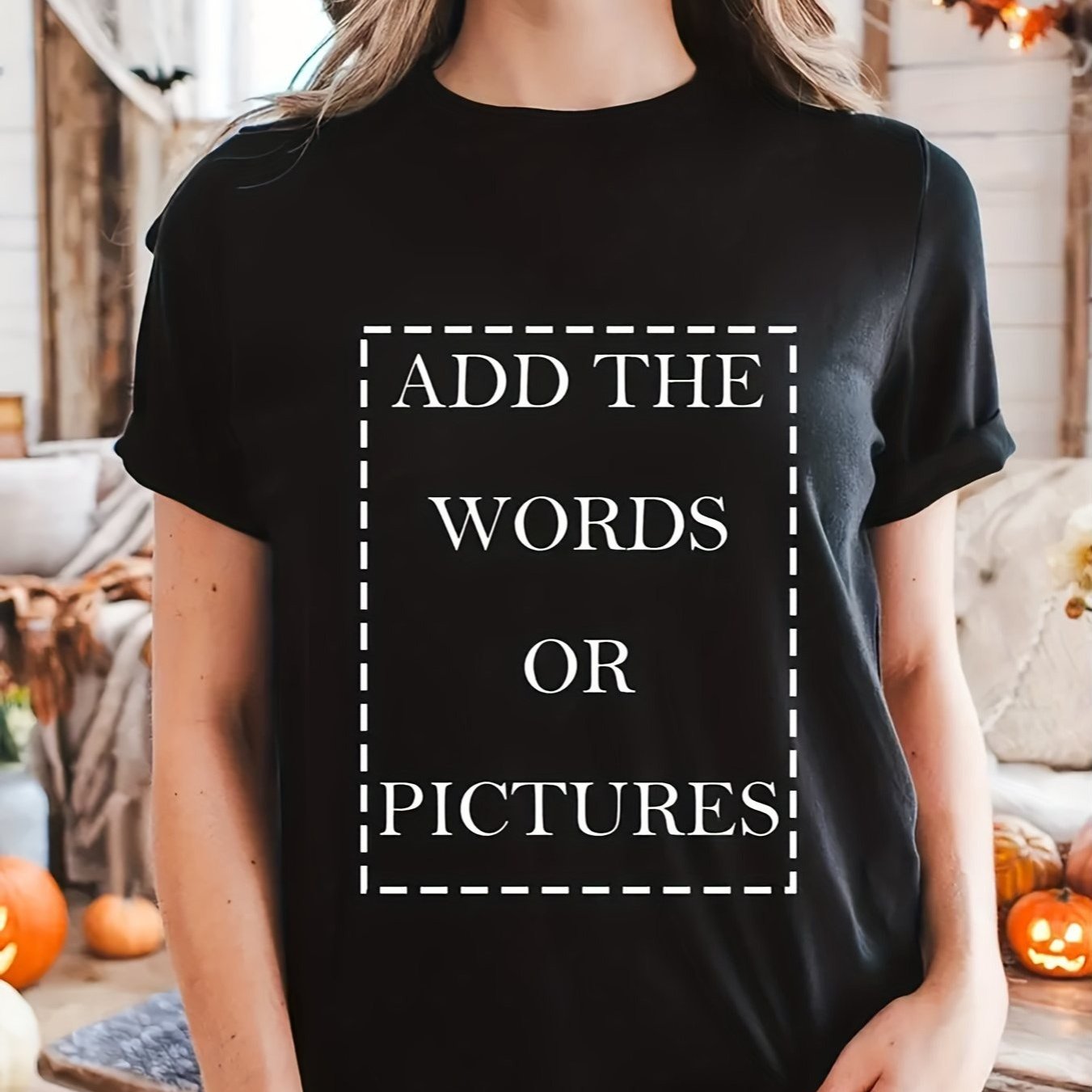 TEMU Customizable Women's T-shirt, Solid Color Graphic Printed Short Sleeve Tee With Personalized Image_text , Machine Washable Round Neck For Casual