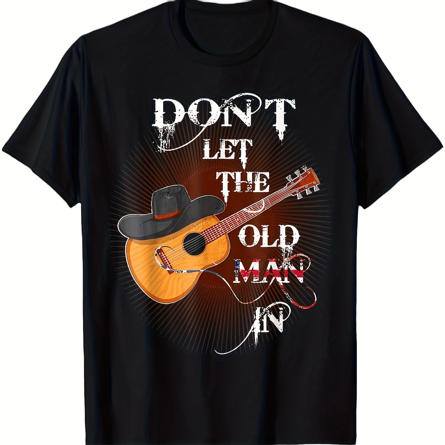 TEMU T-shirt noir pour homme avec motif de guitare "DON'T LET MAN IN", ample et confortable