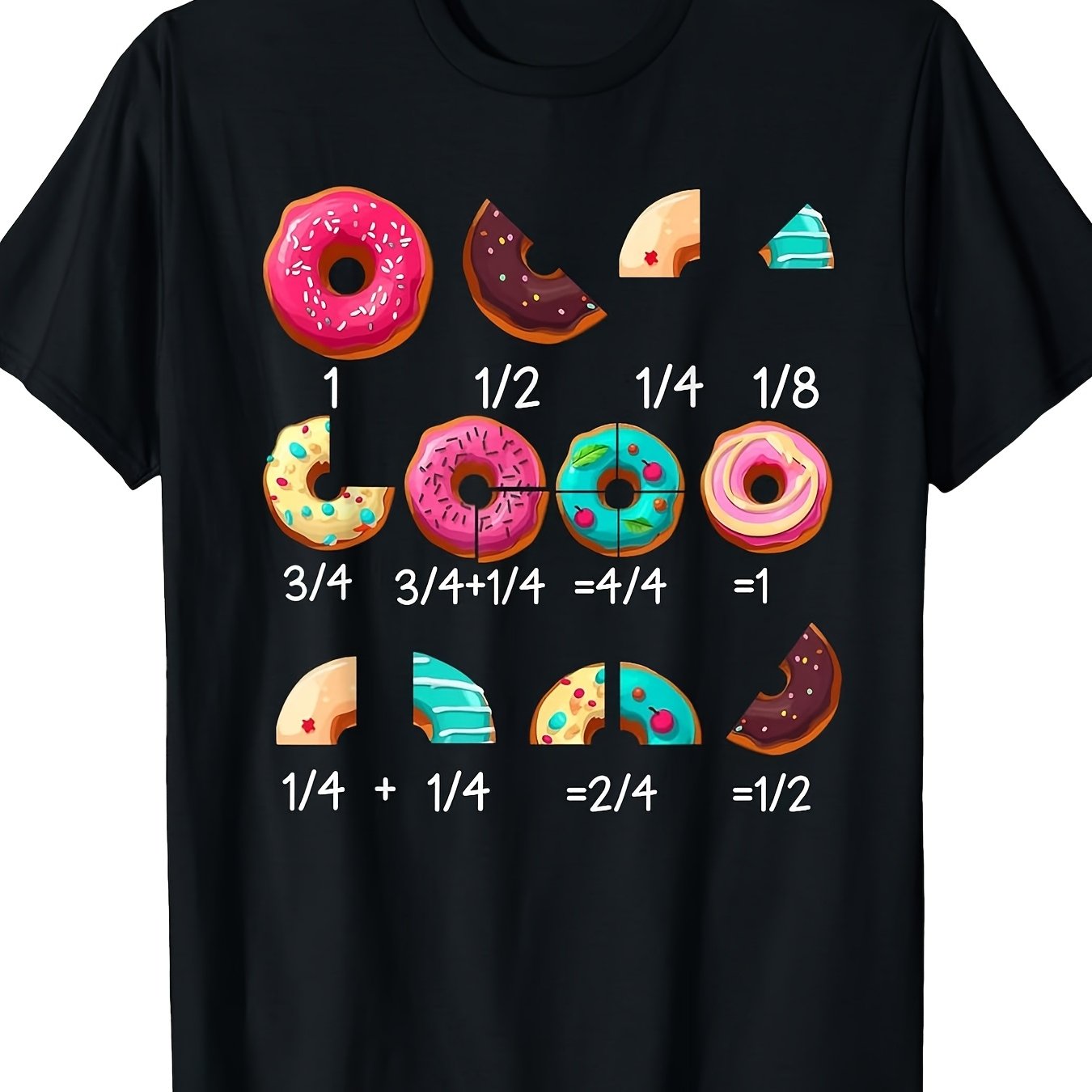 TEMU T-shirt Cadeau Rentrée Scolaire Fraction Donut Mathématiques Boutique Mode T-shirt Vêtement Décontracté Imprimé Motif Col Rond T-shirt Cadeau