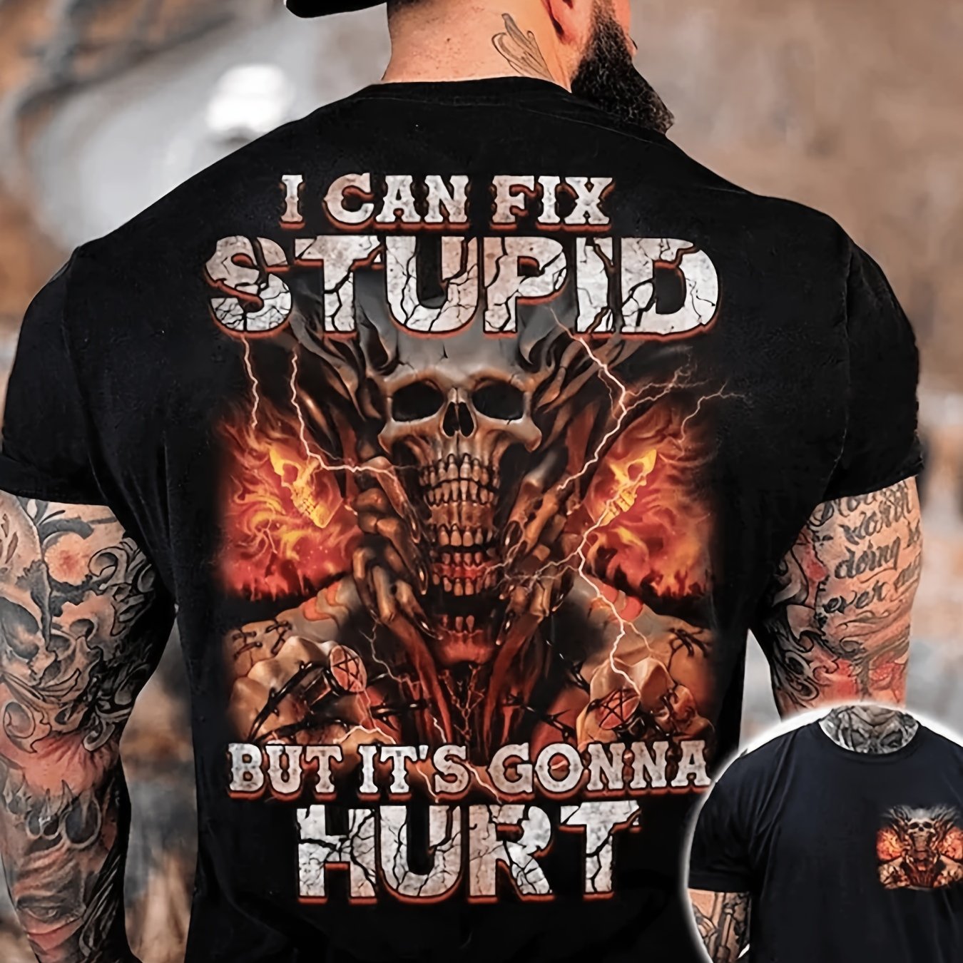 TEMU T-shirt Homme Graphique Crâne ' STUPID' et 'BUT ' Design Imprimé avec Éléments Flammés Vêtement Décontracté Tendance Parfait pour Tenues
