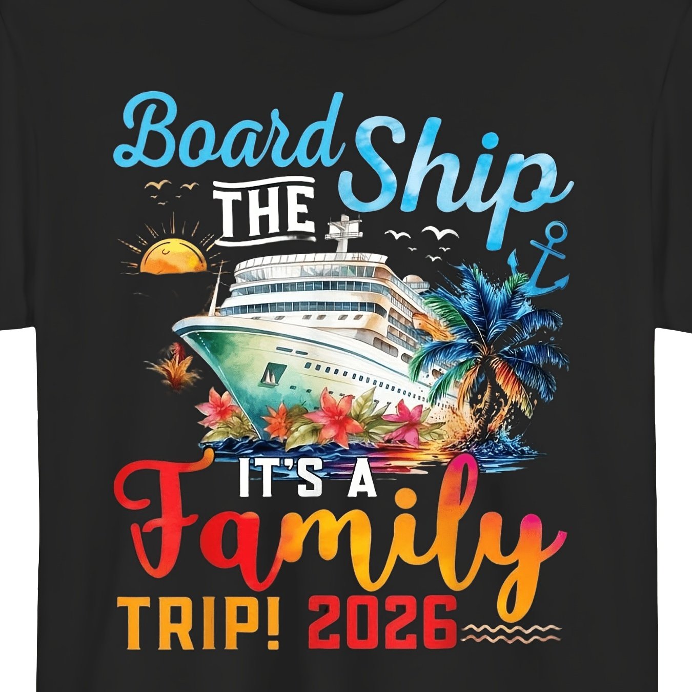 TEMU T-shirt " pour en mer 2026" – Croisière , style été noir à manches courtes et col rond, imprimé vibrant, coupe décontractée | T-shirt | amusant