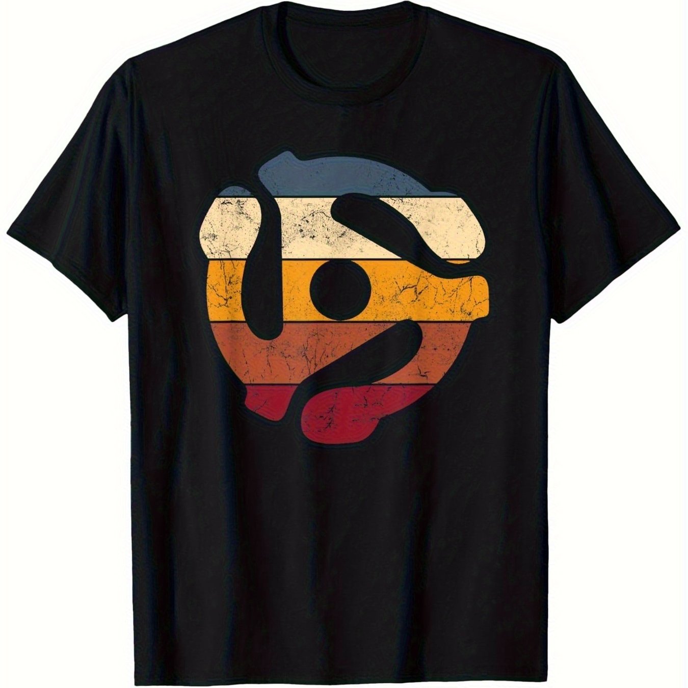TEMU T-shirt pour Homme Rétro Adaptateur de Disque Vinyle DJ 45 T/min, Col Ras du Cou, Manches Courtes, Imprimé Rétro, Confortable et Polyvalent,