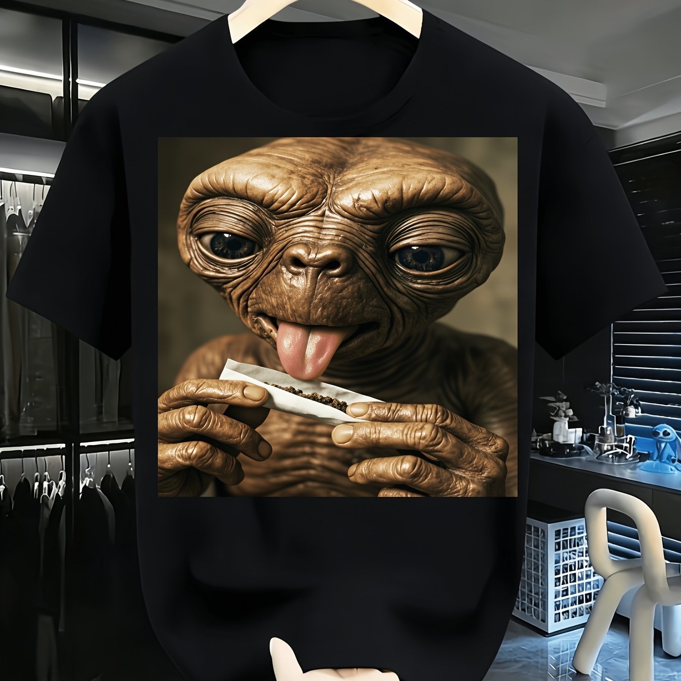 TEMU T-shirt pour Homme à Col Ras du Cou et Manches Courtes avec Portrait de Créature , Haut Créatif pour Fans de , Quotidiens, Air, Fêtes