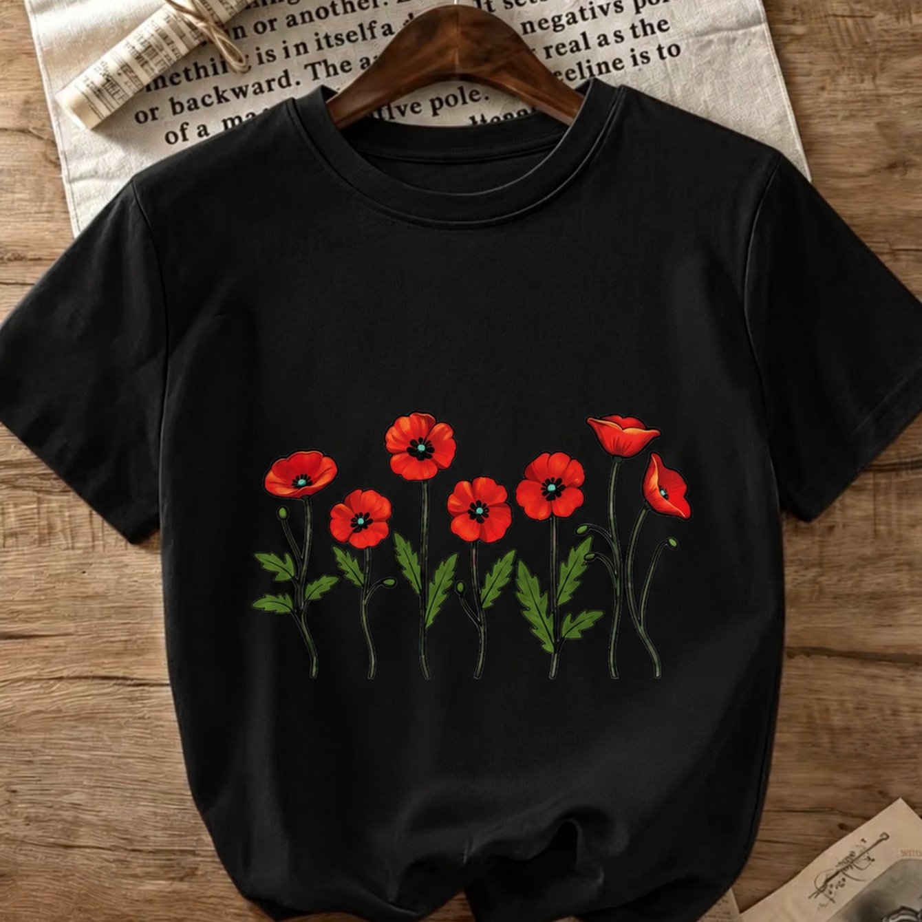 TEMU T-shirt à motif floral de pour des fleurs, style décontracté de tous avec un graphisme saisissant