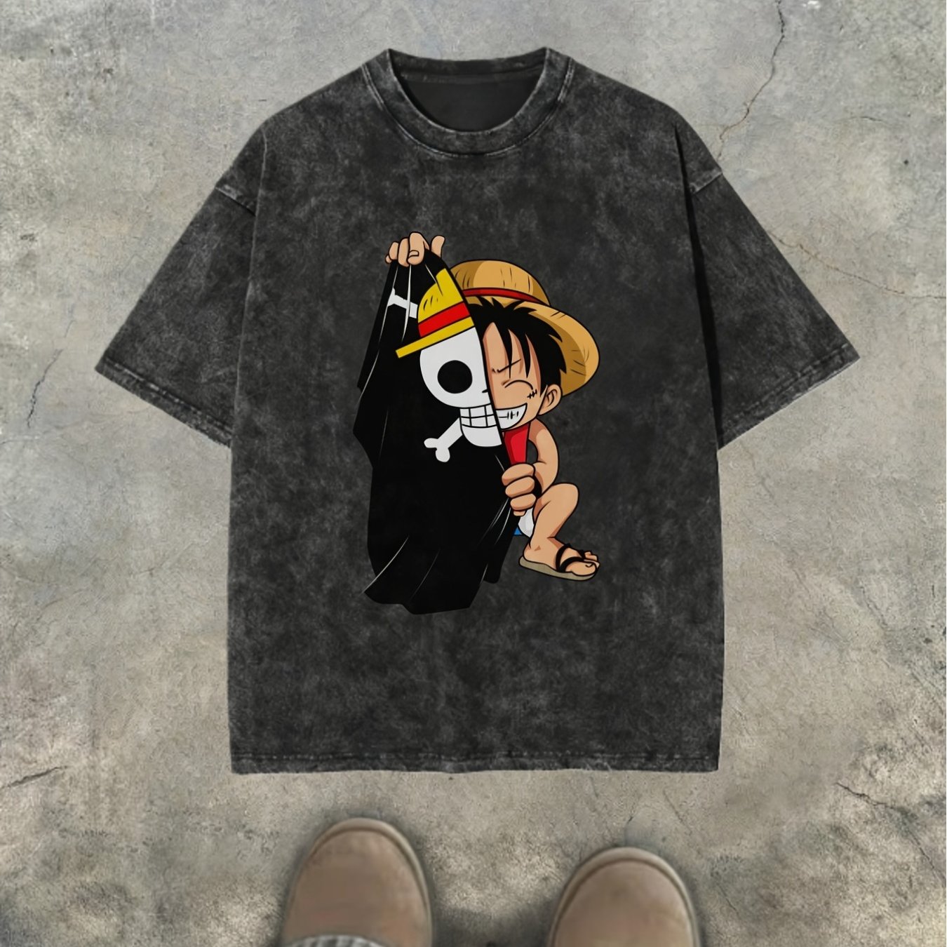 TEMU T-shirt délavé Harajuku Monkey D 'S 1pc, T-shirt décontracté Hip Hop délavé pour homme et vêtements imprimés amusants Y2K tendance pour t-shirt