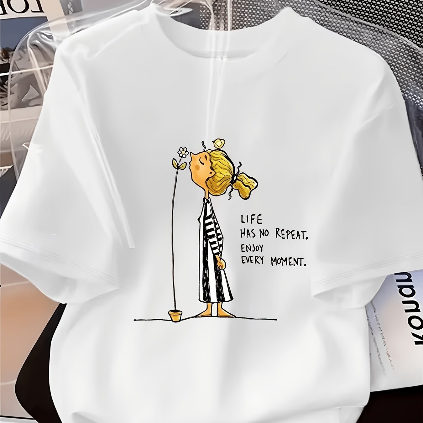 TEMU T-shirt graphique inspirant " n'a pas de répétition, profitez de chaque moment", haut décontracté pour tous