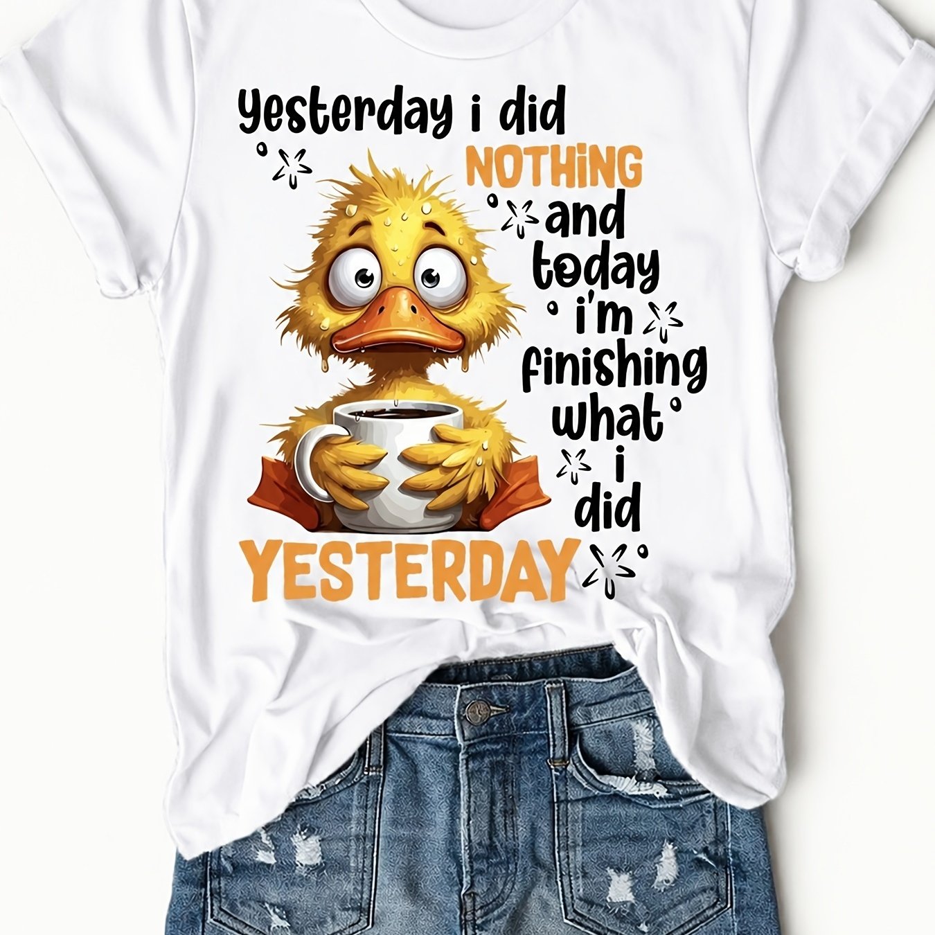 TEMU T-shirt Graphique avec Amusante sur et , Cadeau pour des Canards et du Café, Tenue Décontractée de Tous