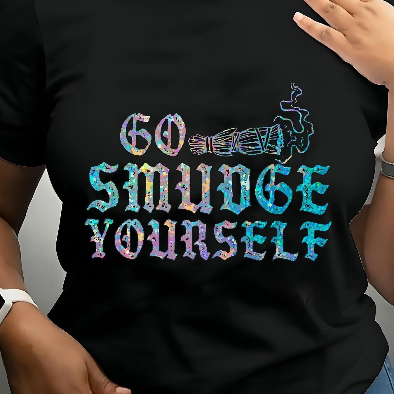 TEMU T-shirt graphique "Go Smudge Yourself" - Cadeau pour les passionnés de spiritualité avec un design graphique original