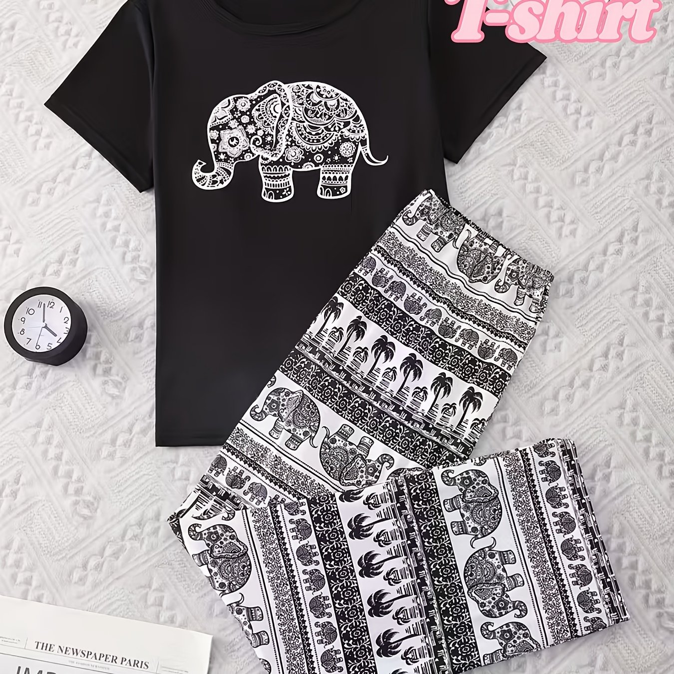 TEMU T-shirt noir décontracté à manches courtes et col rond, haut en tissu élastique moyen, lavable en machine, confortable toutes saisons, t-shirt