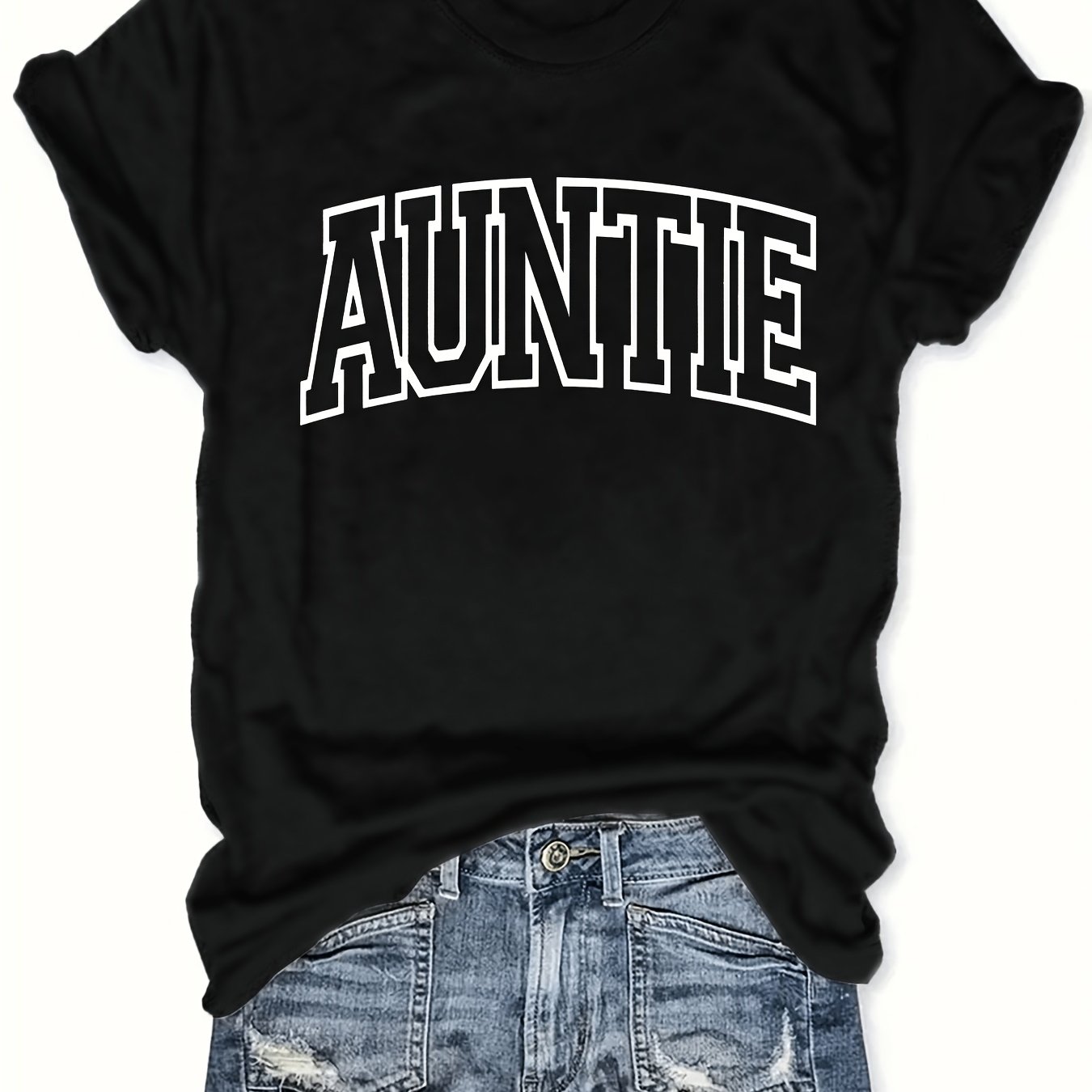 TEMU T-shirt à manches courtes d'été grande taille avec imprimé TANTE, mode décontractée pour femmes, T-shirt imprimé élégant, vêtements pour femmes,