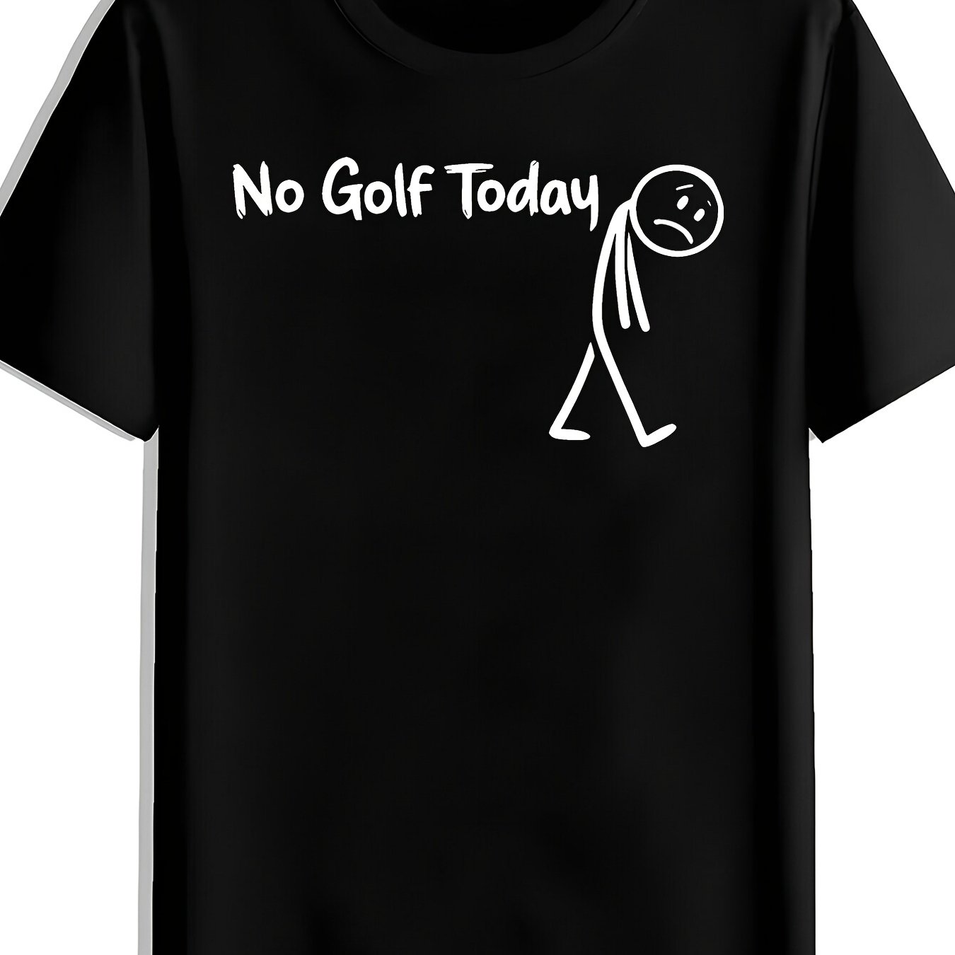 TEMU T-shirt graphique unisexe ludique (Design "Pas de golf aujourd'hui") – T-shirt noir à manches courtes et col rond, style décontracté, , coupe