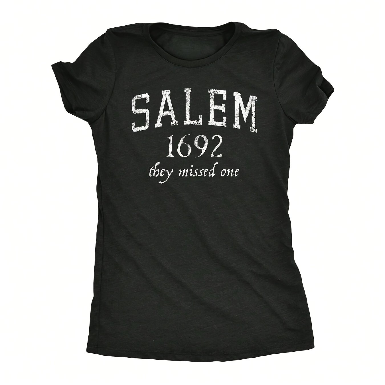TEMU T-shirt rétro à manches courtes noir - Imprimé avec texte vieilli _SALEM 1692_, coupe décontractée, tissu doux, parfait pour les passionnés