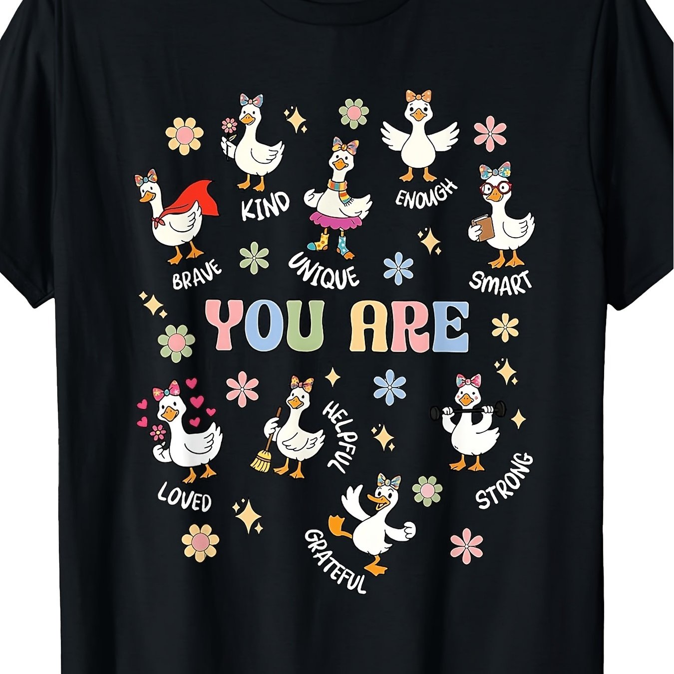 TEMU - Fun Goose Pattern T-shirt - Vintage- Featuring _you' Kind Perfect For Teachers And _ Along With A Goose Design This Round-neck Casual Shirt Is