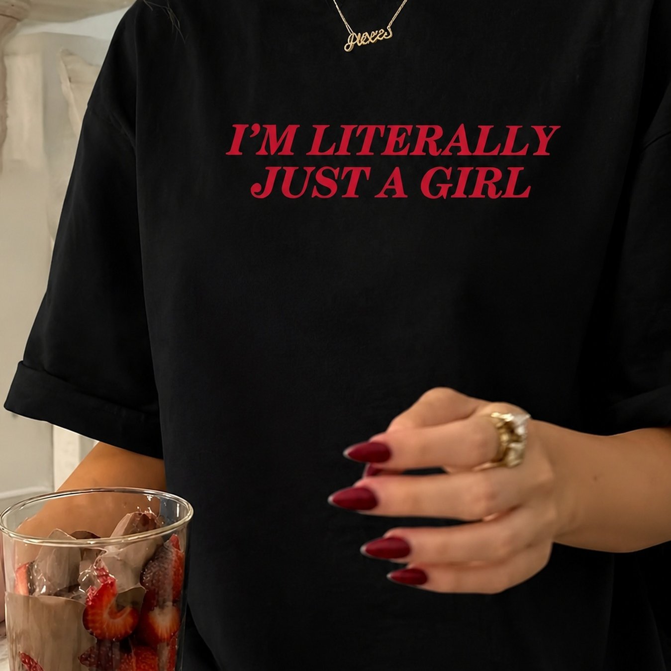 TEMU T-shirt Graphique « Littéralement Une Fille » Cadeau pour Femme, Style Décontracté et