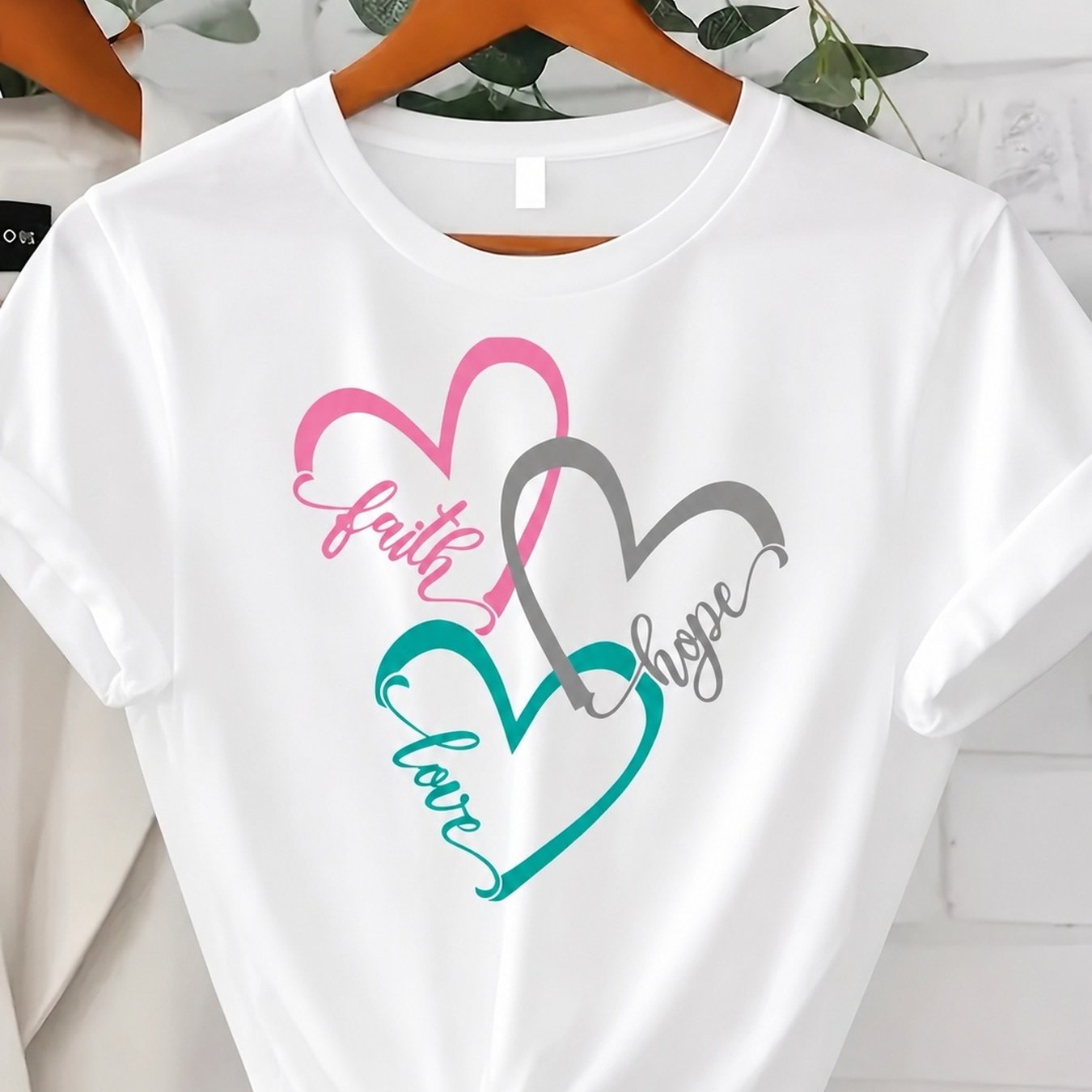 TEMU T-shirt Graphique Cœurs Entrelacés Foi pour un Style Décontracté