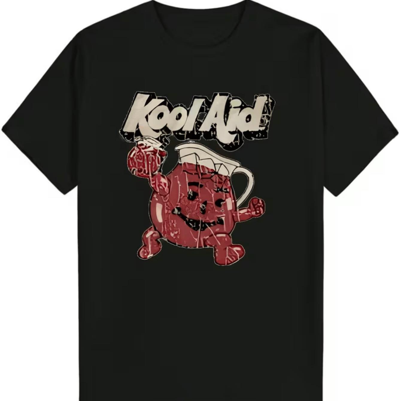TEMU Aid Graphic T-shirt – Black Retro Style Short-sleeve Crew Neck Summer Essential, Fun And Design For Casual | Quirky Print T-shirt | And Relaxed