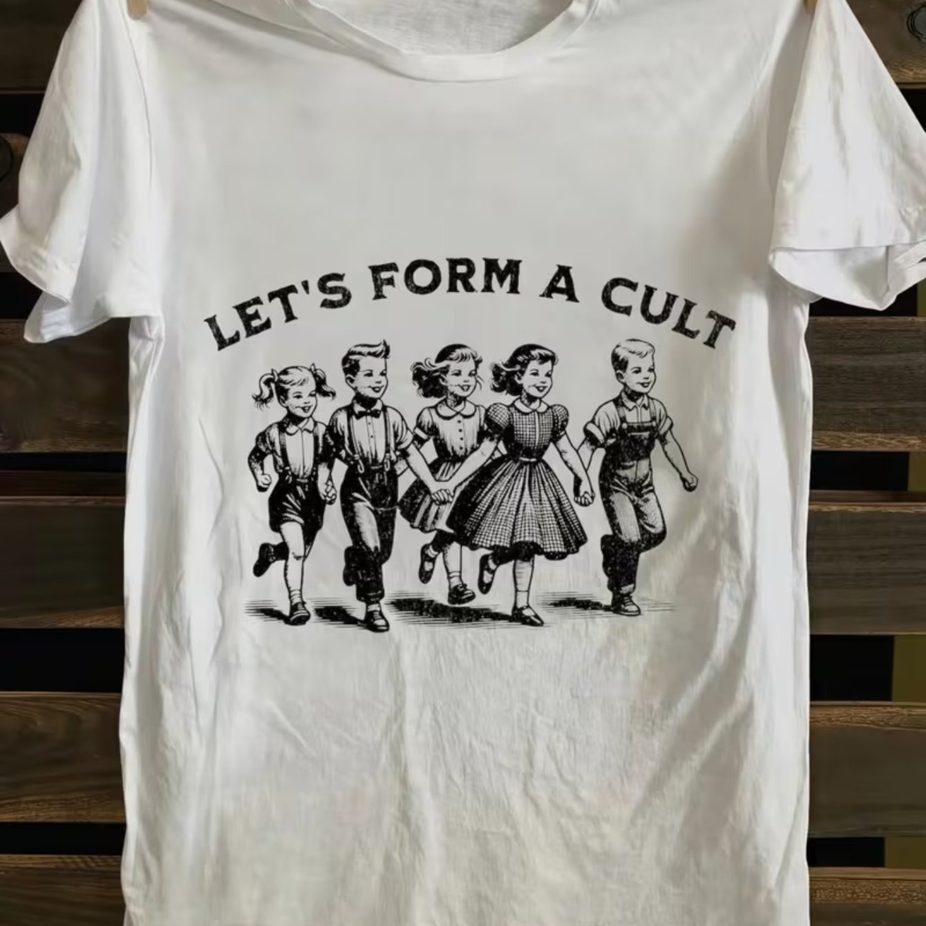 TEMU T-shirt graphique vintage unisexe (Thème de sortie de groupe original) – T-shirt blanc à manches courtes et col rond, style amusant, pièce de