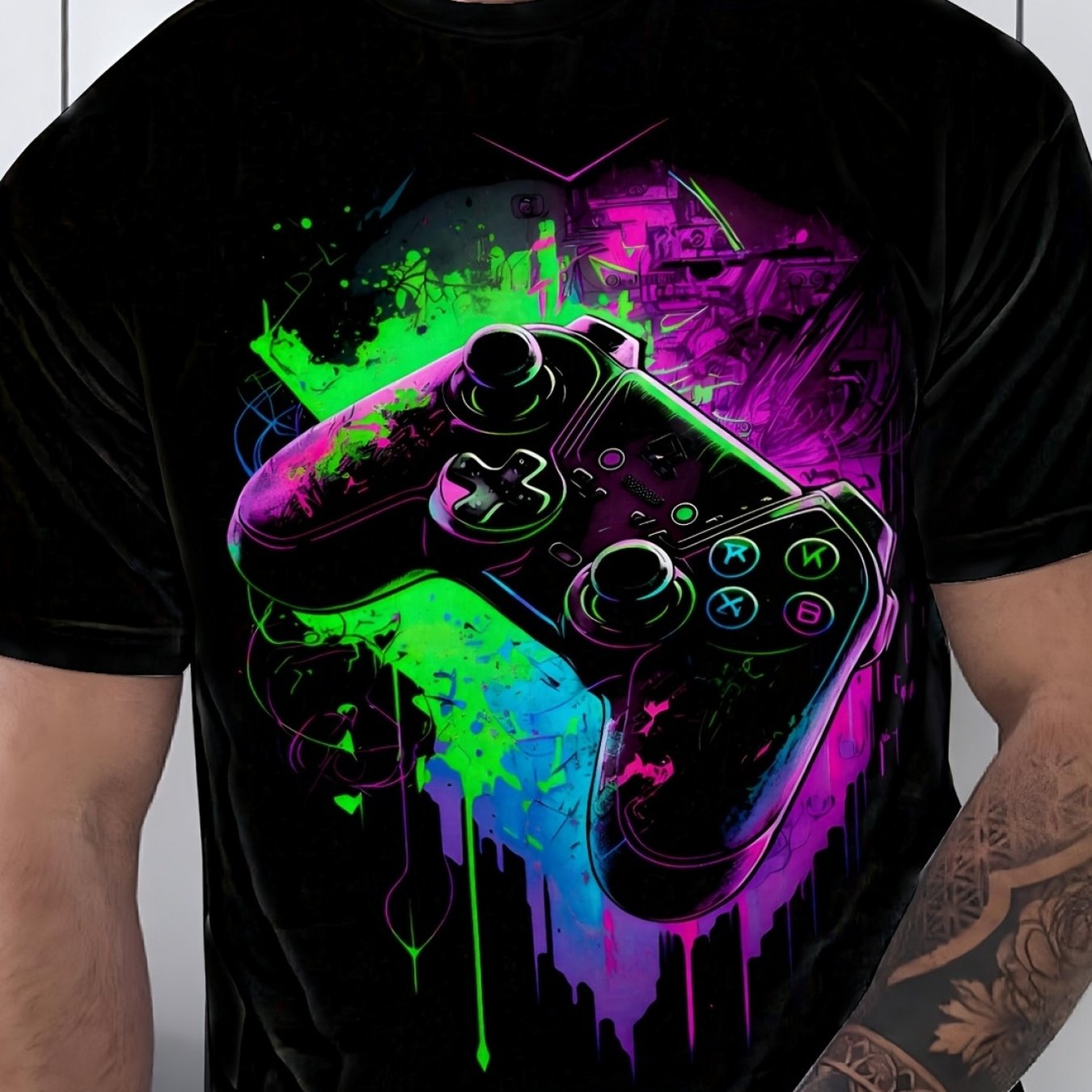TEMU Print Design – Not Textured Men's Gaming T Shirt With And Controller Crew Neck Summer T Shirt For Nagers Machine Washable Gaming Apparel