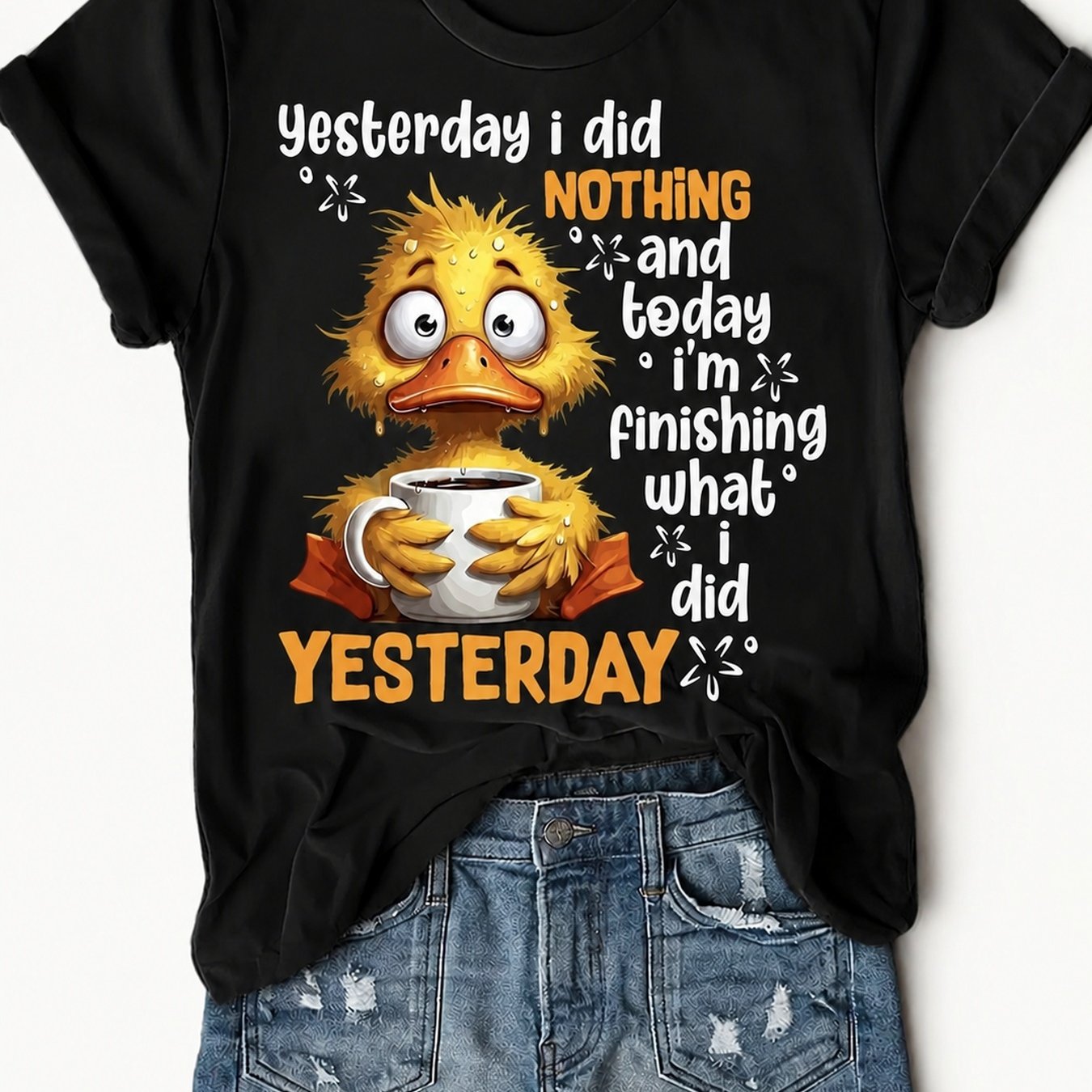 TEMU T-shirt Graphique avec Amusante sur et , Cadeau pour des Canards et du Café, Tenue Décontractée de Tous
