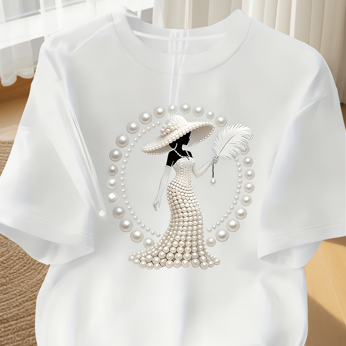 TEMU Tenue , de luxe léger, de style haut de gamme et tempérament ! T-shirts imprimés pour homme avec bijoux en perles et , design de luxe léger et