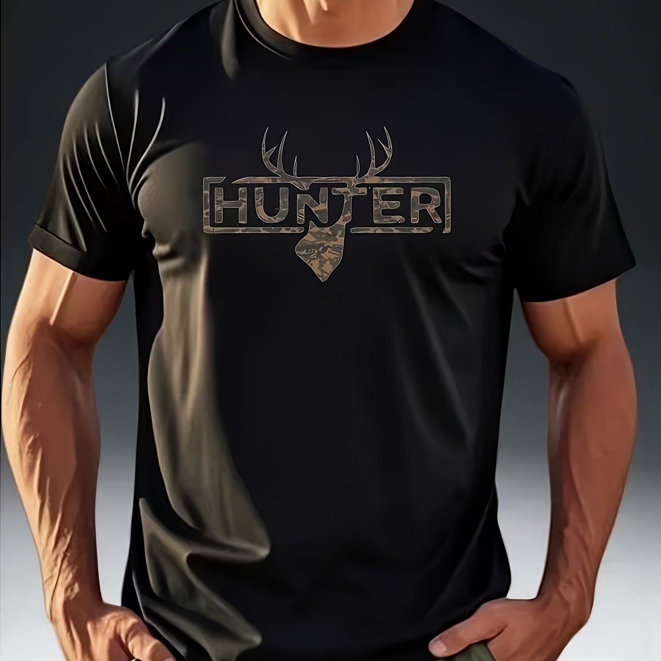 TEMU T-shirt à manches courtes pour homme HUNTER Camouflage Imprimé de Style chasse air Haut confortable et doux pour