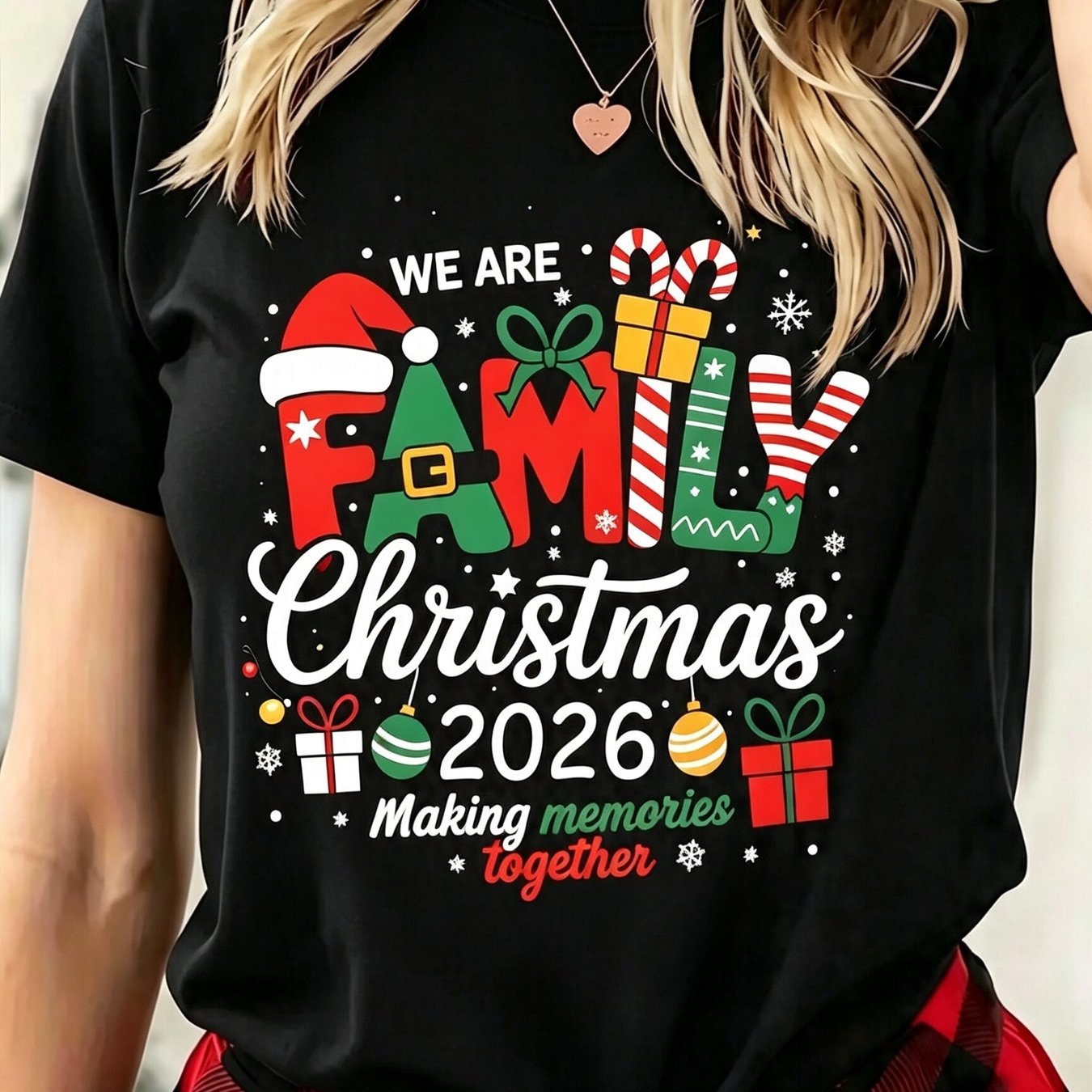 TEMU T-shirt " sommes une famille Noël 2026" - Ensemble 2026 - Design spécifique à l'année 2026 pour tenues assorties , photos de groupe - Vêtements