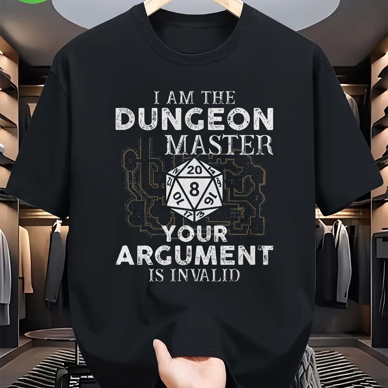TEMU T-shirt noir ample vintage délavé " du , votre est invalide" Motif dés D20 Exclusif pour les passionnés de jeux Col ras du cou Coupe ample Tissu