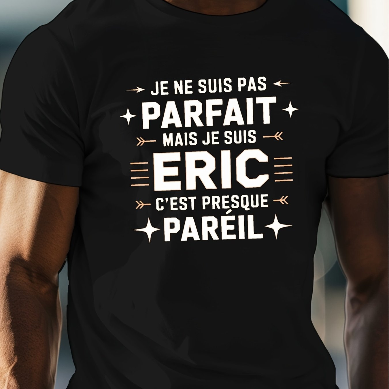 TEMU Men's Fun French Quote T Shirt 's Name Print With ' Parfait Mais Te Dire Qui Est ' Lightweight Summer Crew Neck Casual T Shirt A Humorous Black