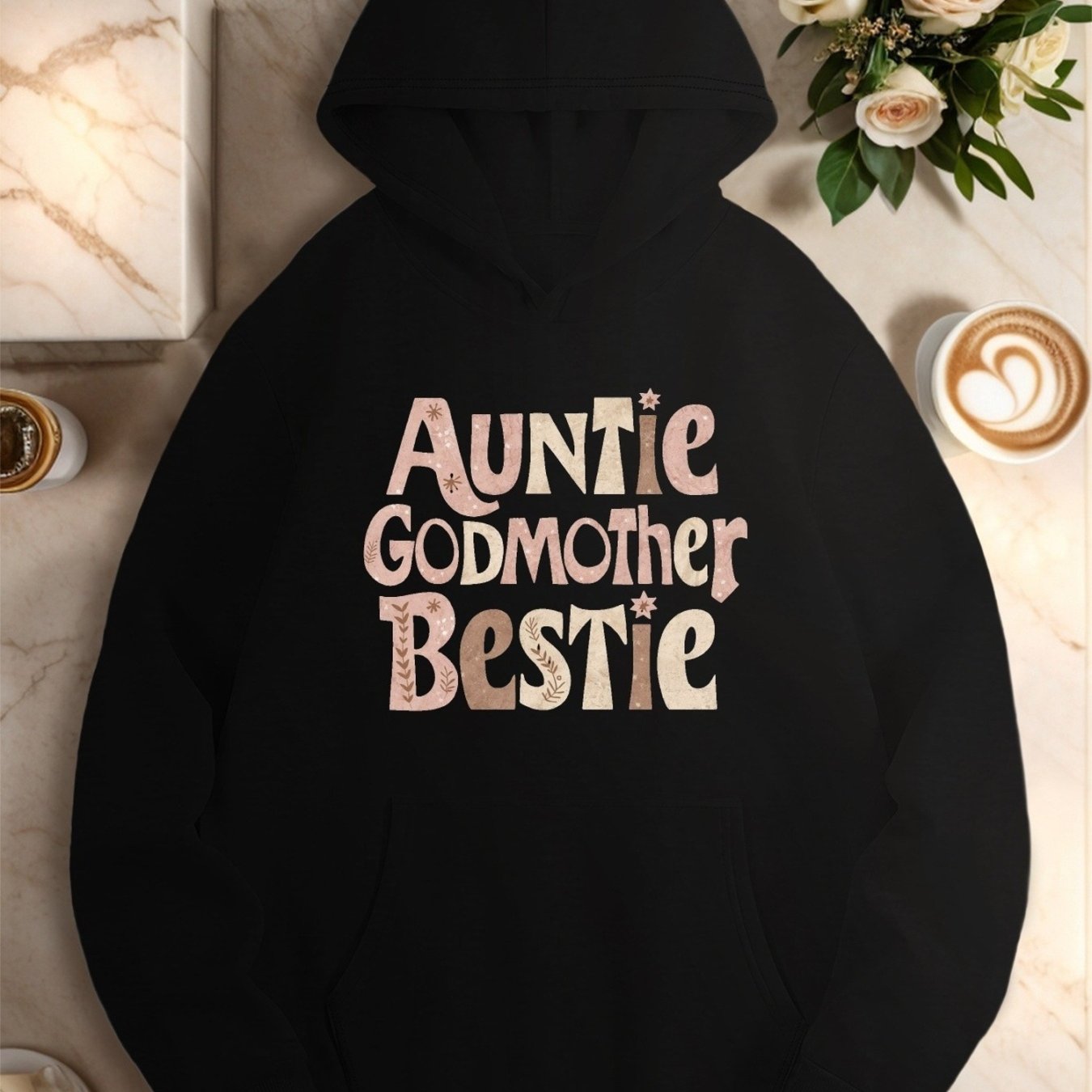 TEMU Sweat à capuche décontracté pour femmes avec typographie "Tante, Marraine, Meilleure ", sweat à capuche oversize pour femmes, vêtement de