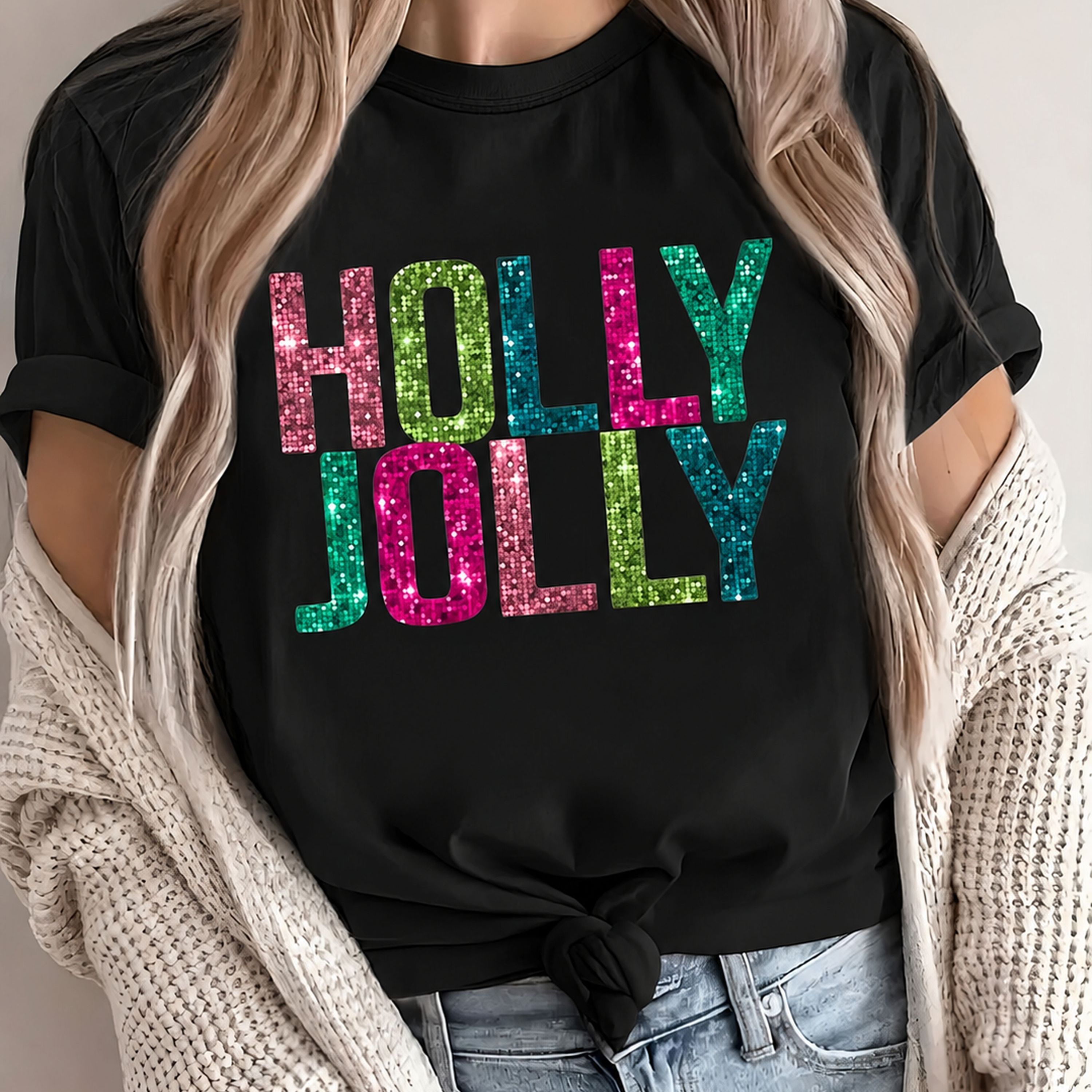 TEMU T-shirt graphique Noël houx joyeux, cadeau de style décontracté pour des fêtes