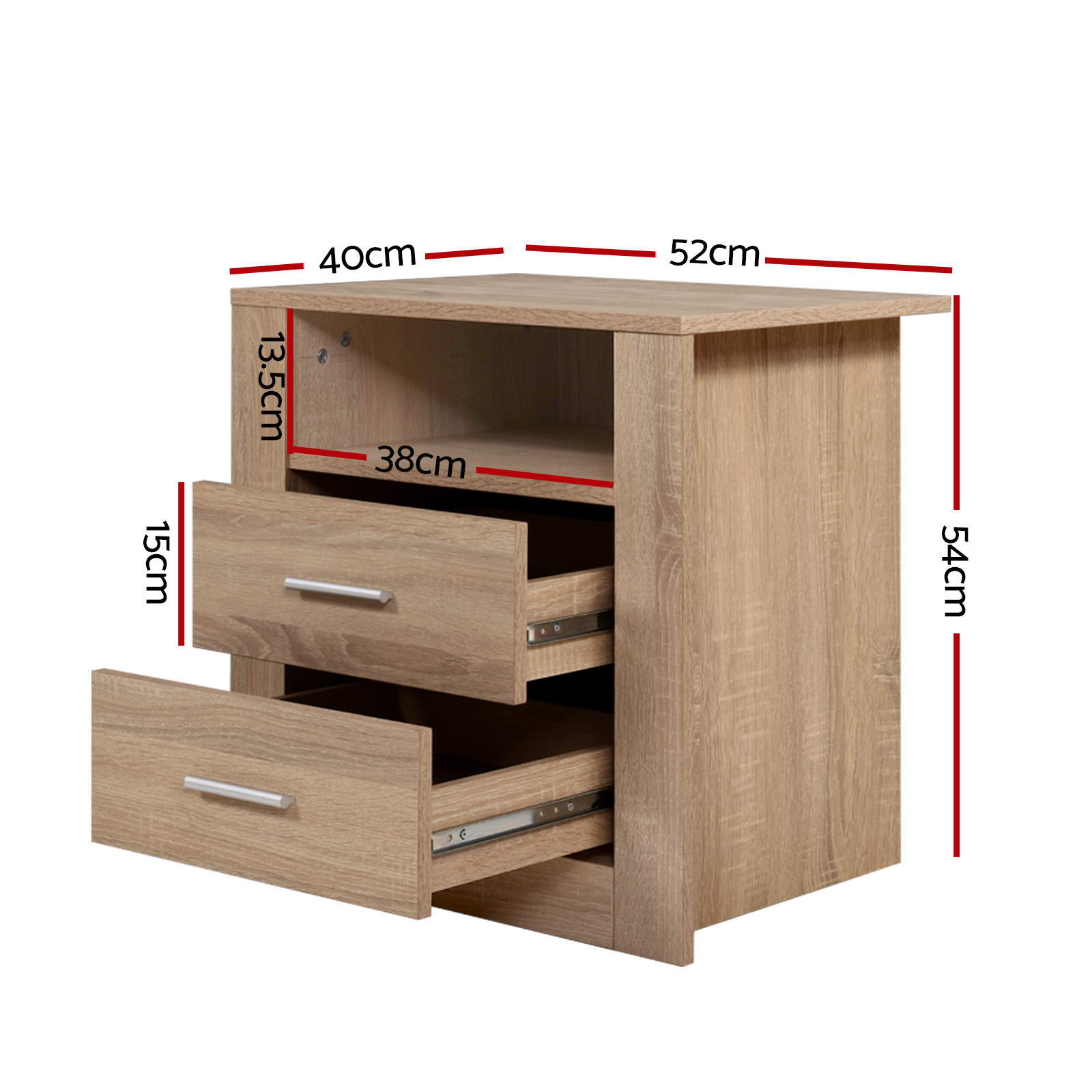   2x bedside table drawers side end table shelf storage nightstand oak Product details 2