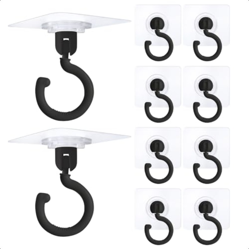 TEMU 10pcs Adhesive Hooks, No Drill Ceiling Hooks With 360-degree Rotating, For Hanging Plants, Wind Chimes, Lights, Home Decor, Indoor/outdoor Use,