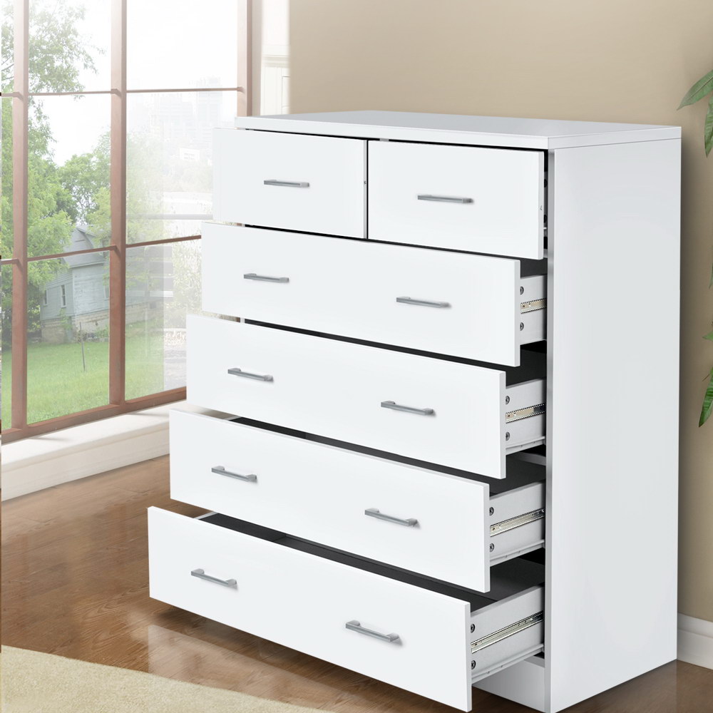 TEMU Artiss Chest Of Drawers 6 Drawer White Tallboy, Dresser Clothes Storage Cabinet Organizer Bedside Table Bedroom Furniture Room Hallway Entryway