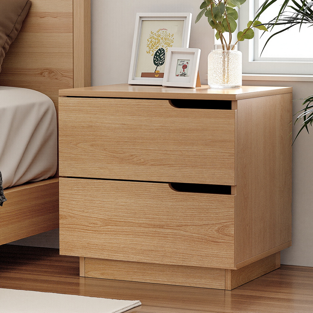 TEMU Artiss Bedside Table 2 Drawers Nightstand Pine