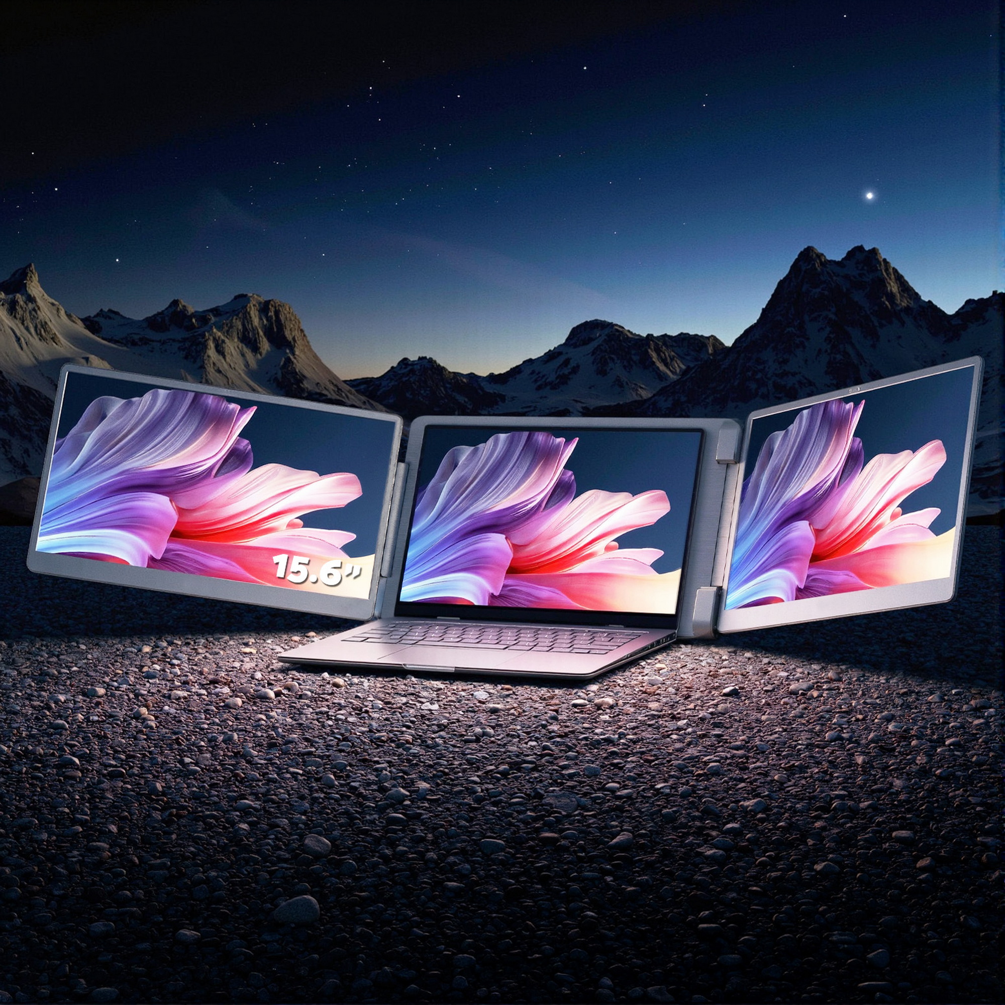 TEMU In Front Of Triple Portable Monitor Laptop Screen Extender 15.6" Fhd Ips