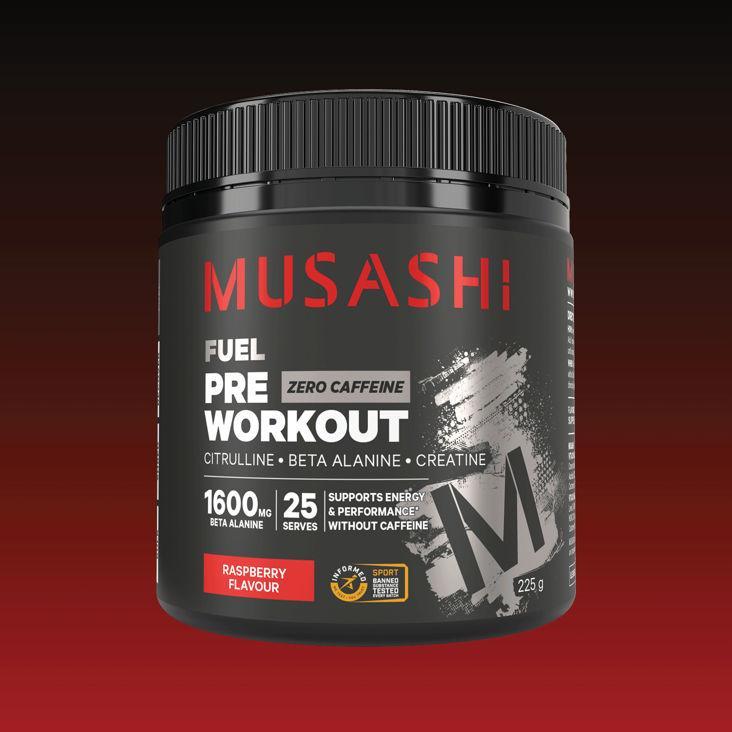 Musashi Pre Workout Zero Caffeine Red Raspberry 225g