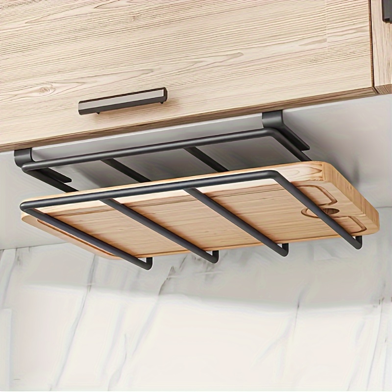TEMU 1pc Stainless Steel Space Saving Kitchen Hook Rack, Cutting Board & Lid Holder With Cabinet Door Hooks, Effortless Organizer For Kitchen Tools