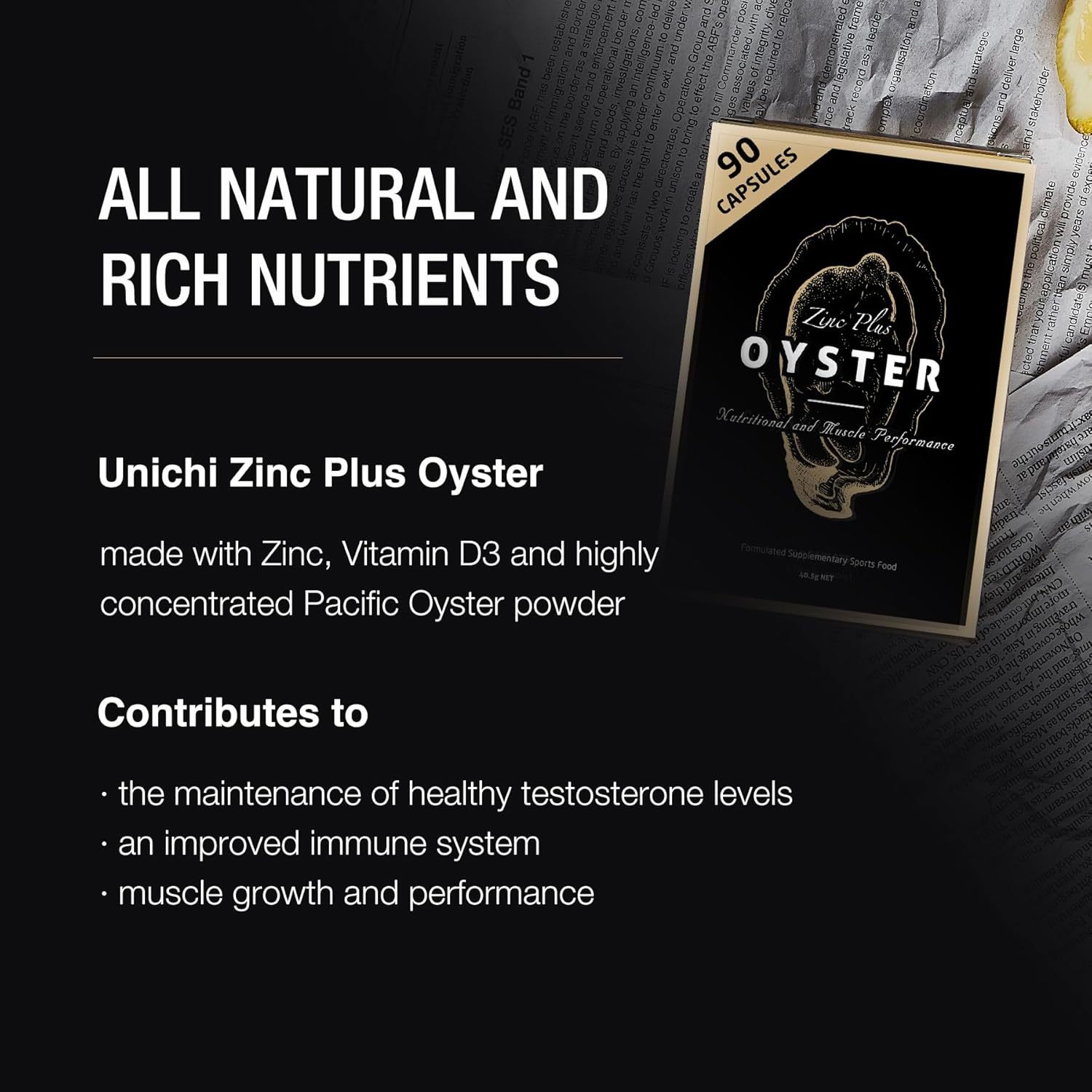 Unichi Zinc Plus Oyster Supplement, Highly Concentrated Pacific Oyster Extract, 90 Capsules