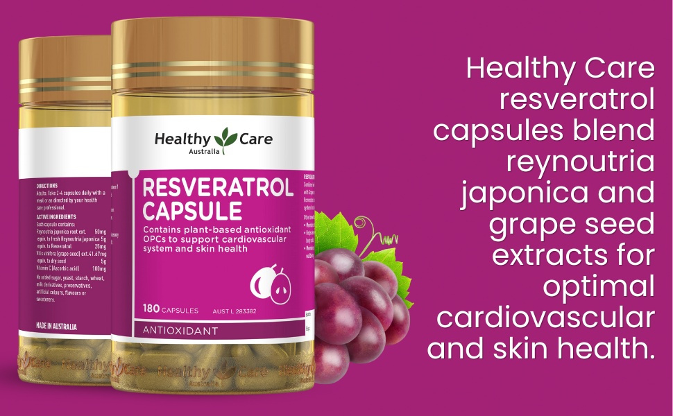 Healthy Care Resveratrol Capsules - Rich in Antioxidants - 180 Capsules