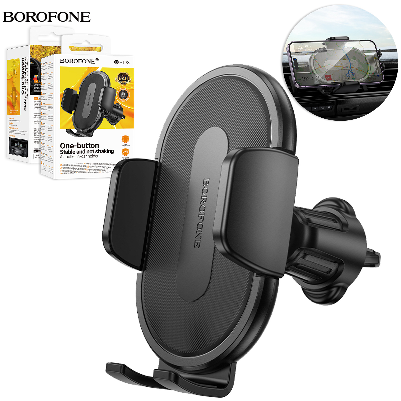 TEMU Borofone Bh133 Push Type Air Conditioner Outlet Car Mount Mobile Phone Holder For 4.5 Inch To 7.0 Inch Smartphone